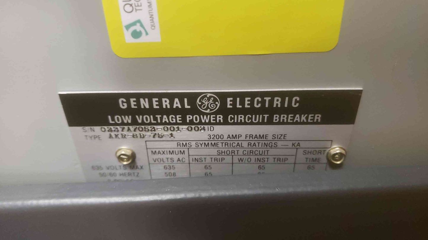 AS-IS GE Low Voltage Breaker 3200A Frame Size 635V Max AKR-8D-75-1 (SKU: 109946)