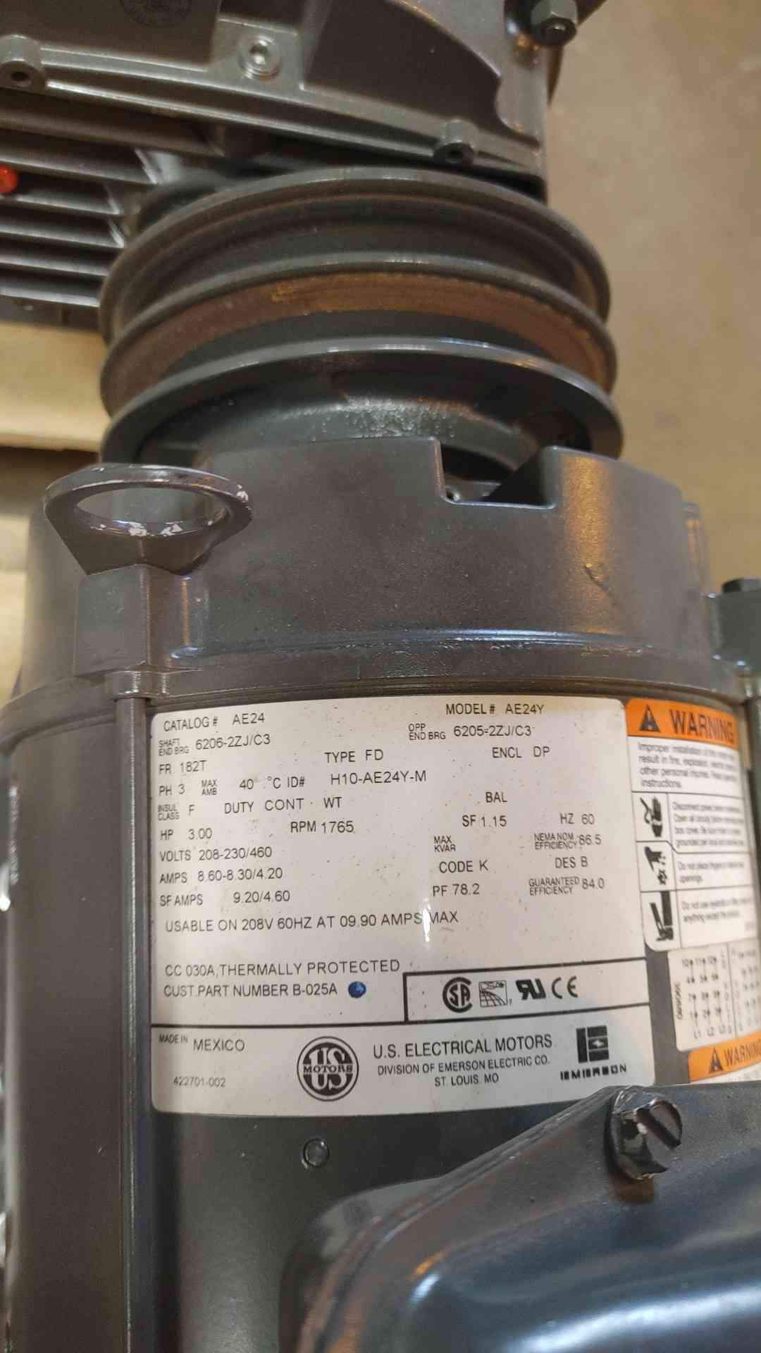 3HP US Electrical Motors 208-230/460V 3PH 60Hz AE24Y(SKU: 110067)