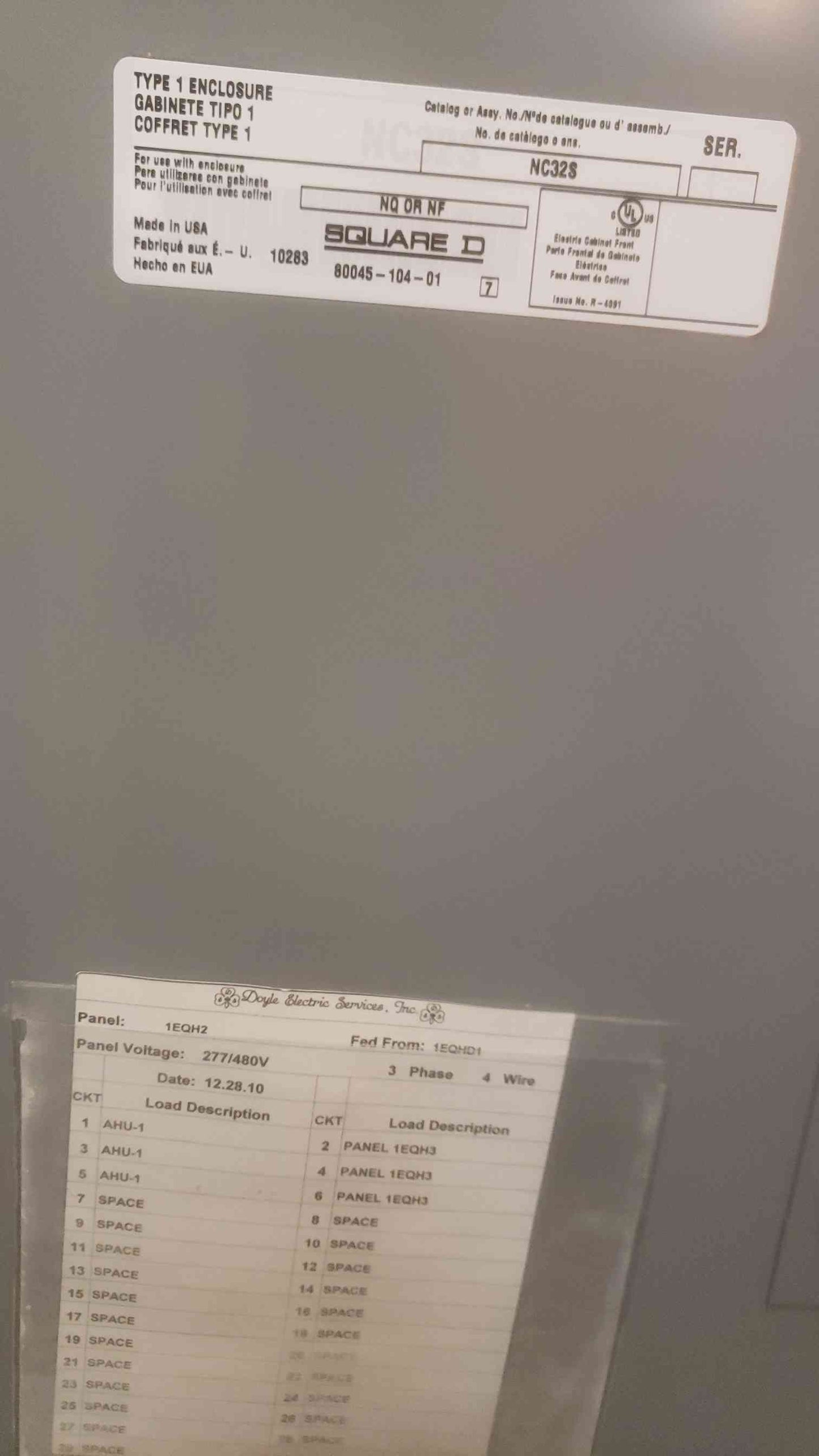 SQUARE D 277/480V 3PH 4Wire Panelboard NC32S(SKU: 110552)