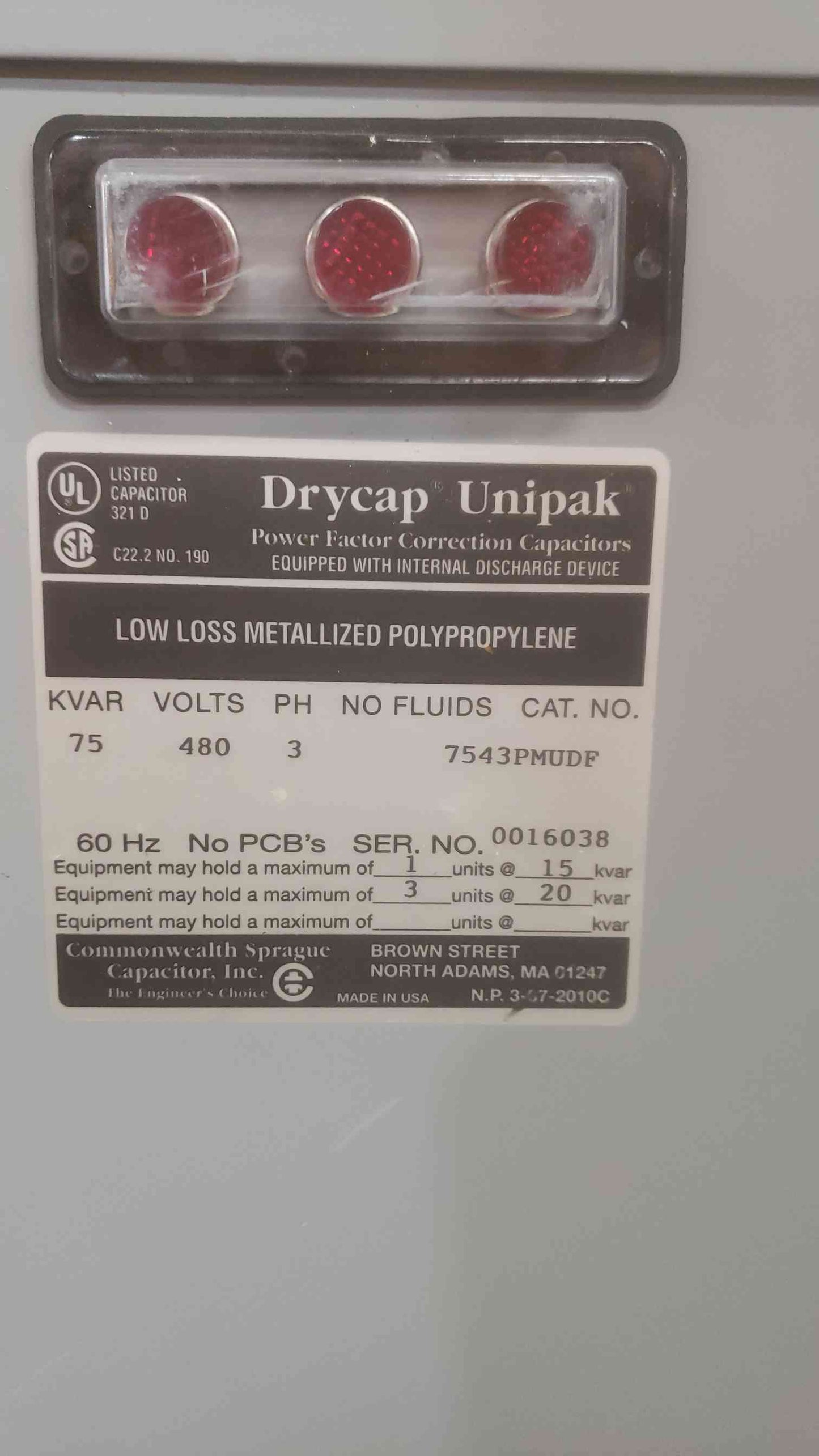 Drycap Unipak Power Factor Capacitor 7x43PMUDF 7.5KVAR 3 Phase 480V G76