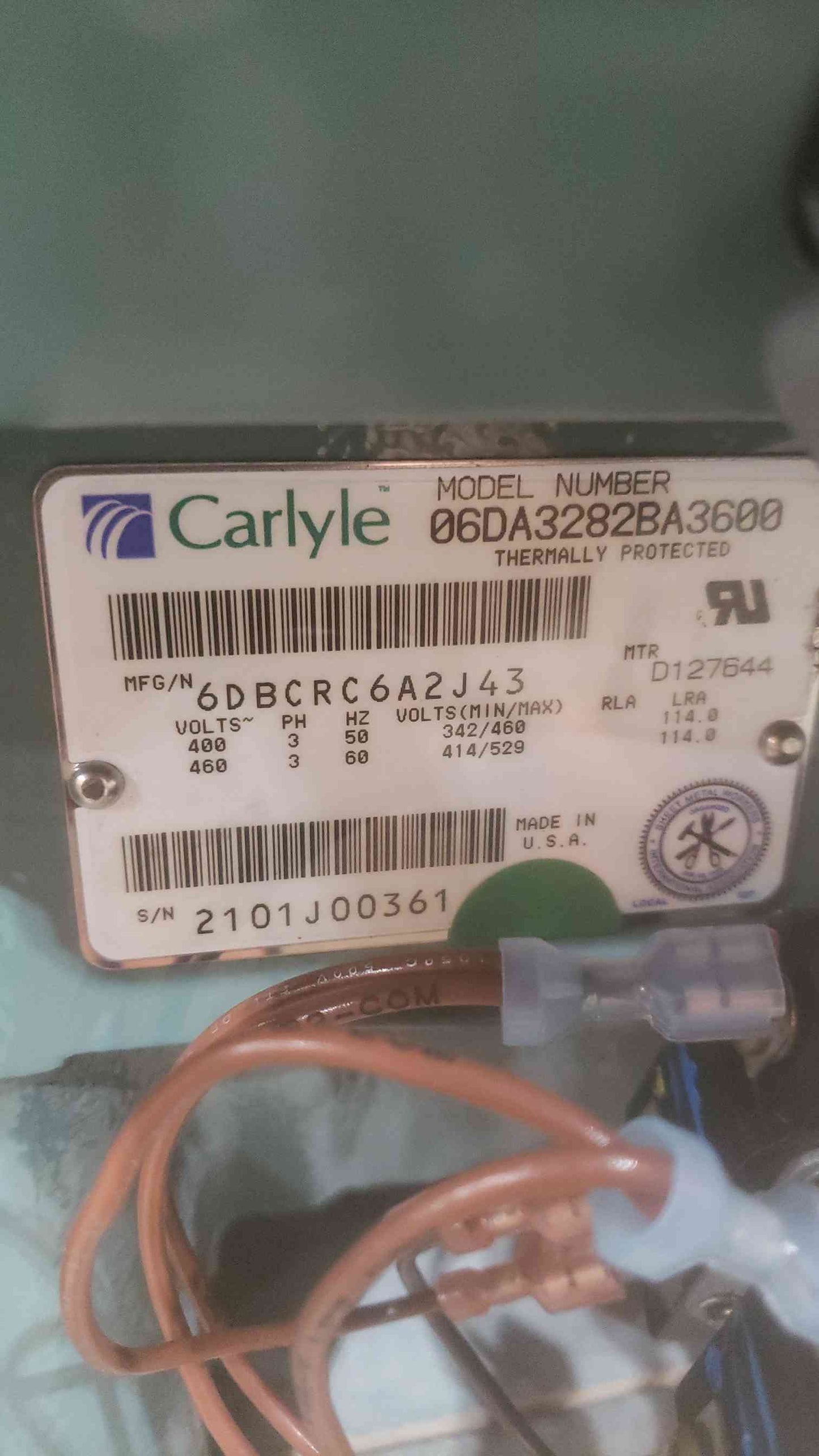 Carlyle Compressor 400/460V 3PH 006DA3282BA3600(SKU: 110677)