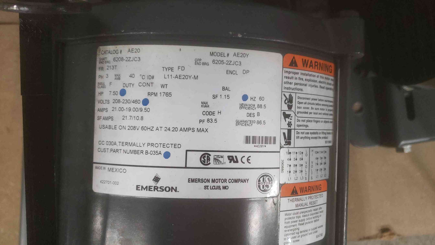 US Motors 7.5HP 208-230/460V Motor AE20Y (SKU: 110689)