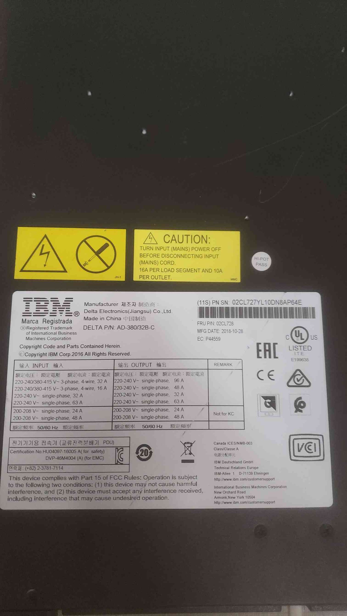 IBM 02CL728 DPI SWITCHED/MONITORED PDU 12Port(SKU: 110777)