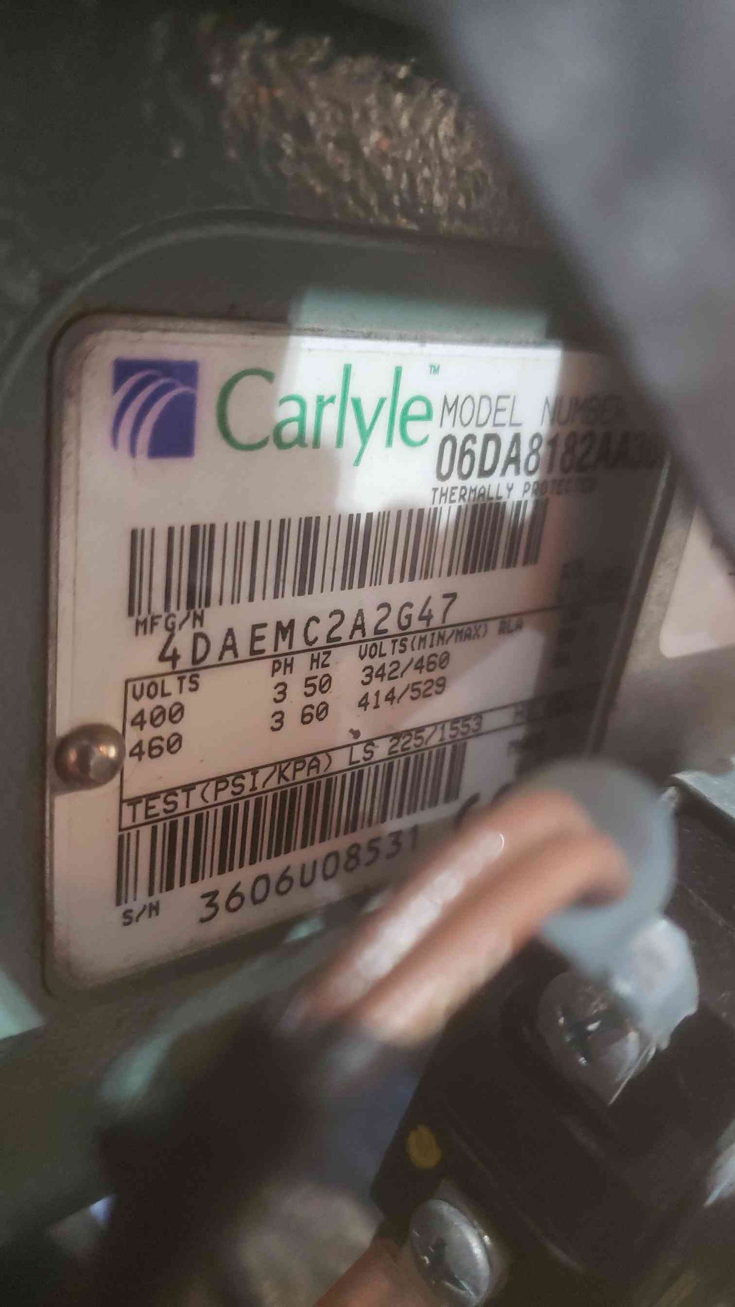 Carlyle Compressor 460V 06DA8182AA3600 Semi-Hermetic Reciprocating Compressor