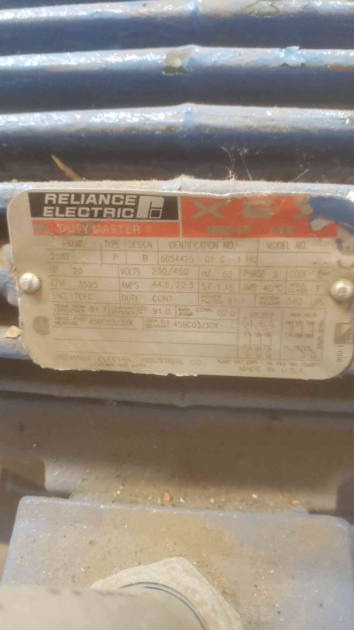 20HP RELIANCE ELECTRIC Duty Master X6X, 460V, 44.6A 3PH Motor and Pump Package