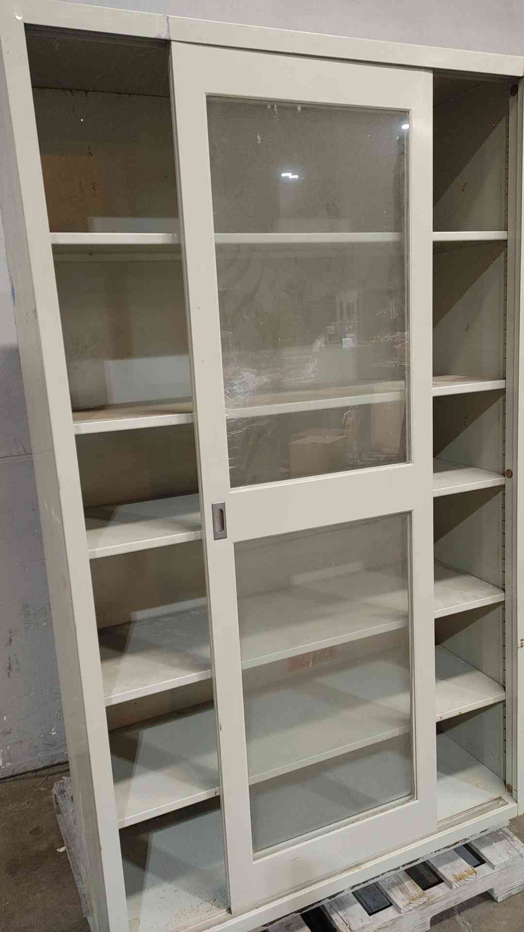 7' Tall 5 Tier Storage Cabinet w/ Sliding Glass Doors Metal Casework (SKU: 112103)