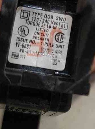 Square D QOB120VH 1 Pole 20 Amp 22kA 120V Bolt-On Circuit Breaker QOB
