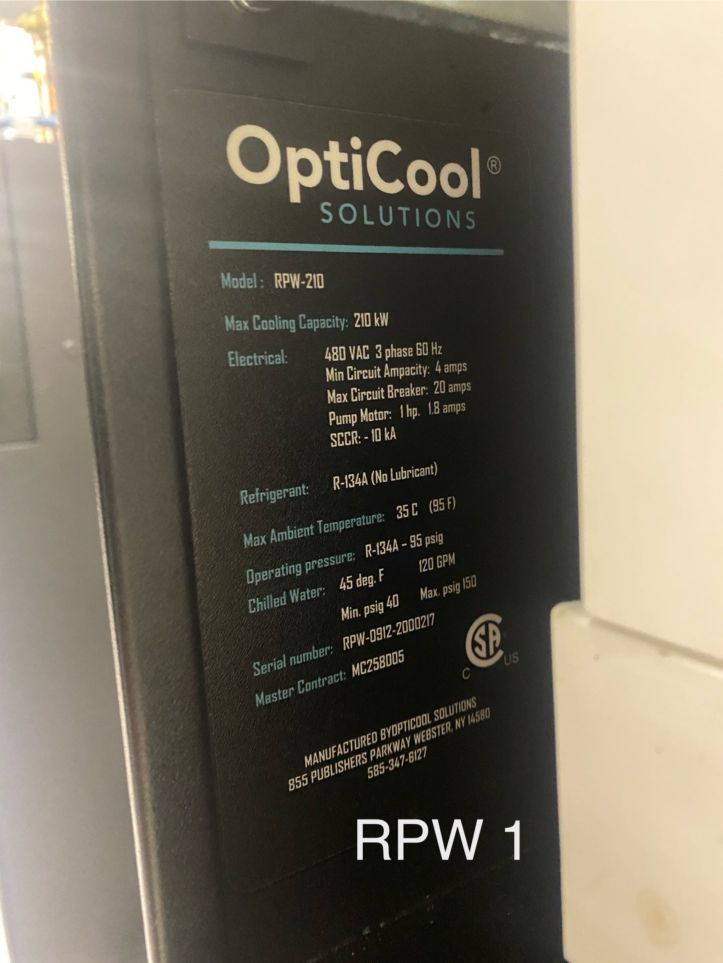 OptiCool RPW-210 Data Center CDU Coolant Unit 210 kW 480V 3PH R-134a Server Cooling