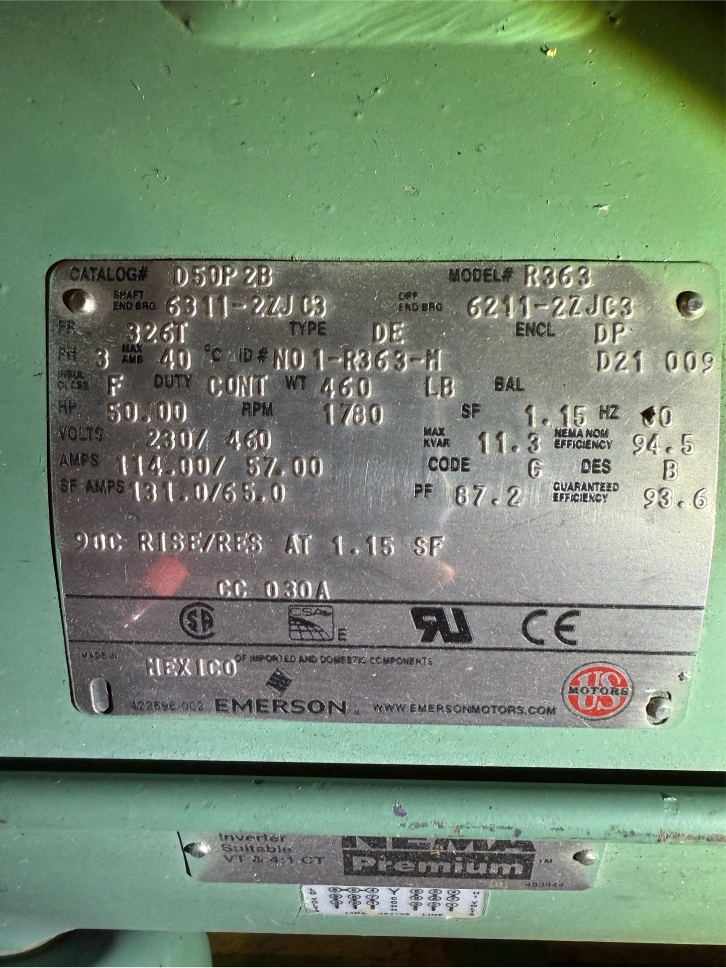 Emerson US Motors R363 50HP Motor 3ph 230/460
