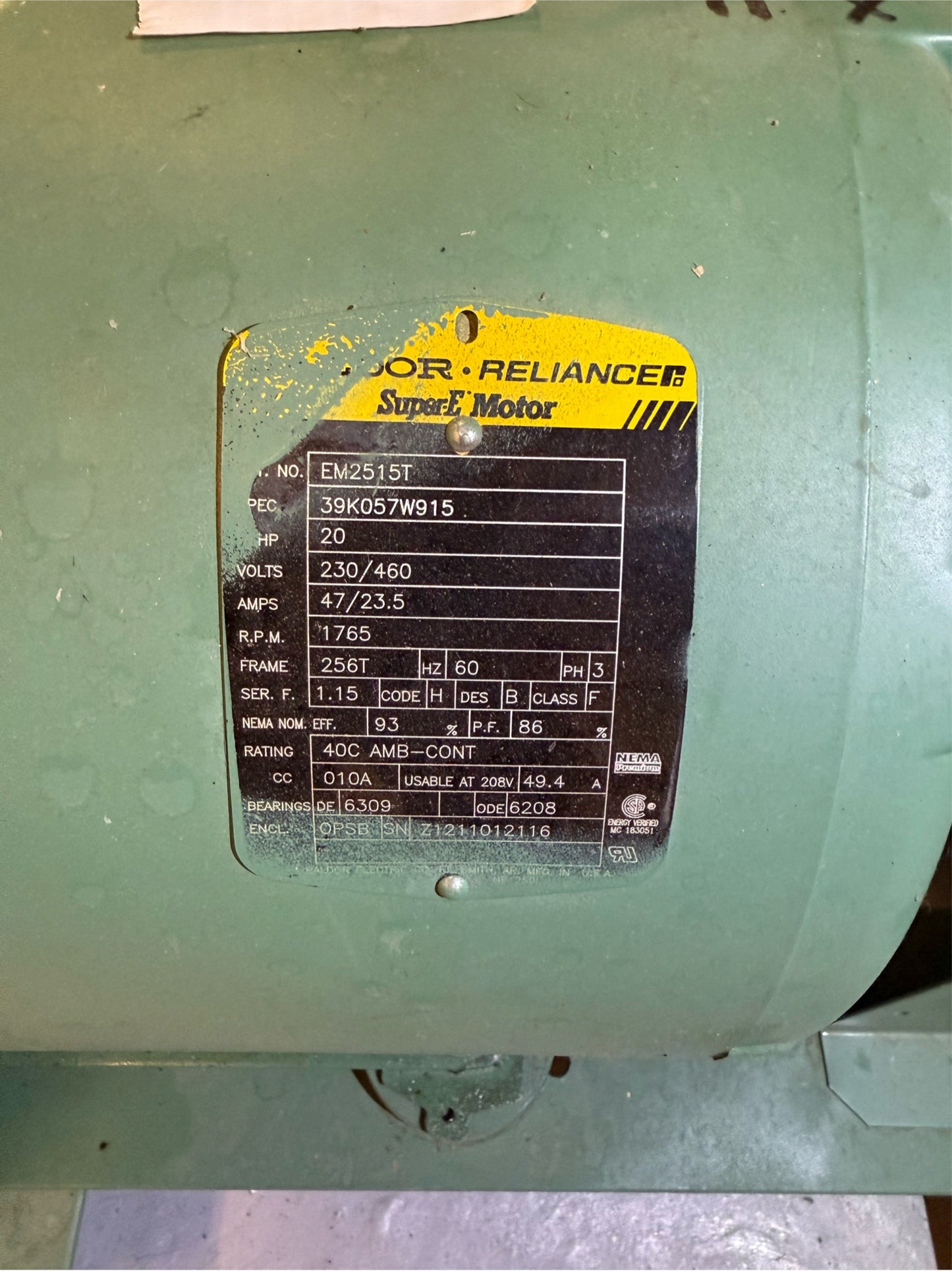 Baldor Reliance EM2515T 20HP 3ph 230/460 Motor/Pump Package