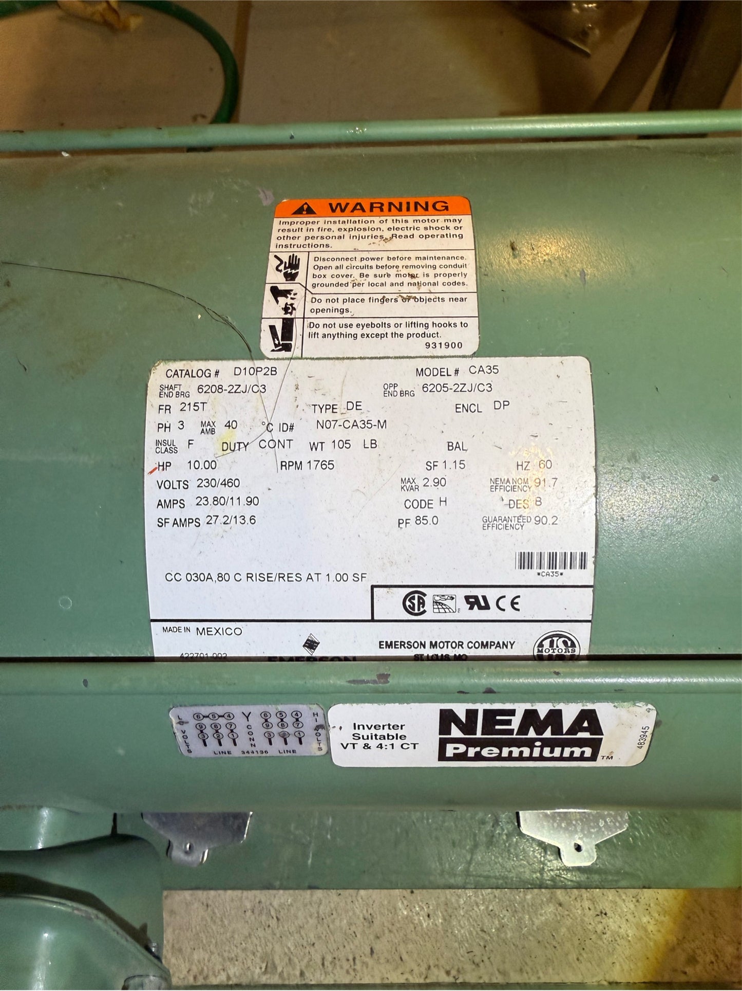 Emerson Model C635 10HP Motor & Pump 3ph 230/460V