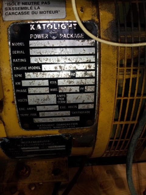 35KW Katolight 120/240V 146A Nat Gas LP Generator N35FGG4 707hrs (SKU: 110679)