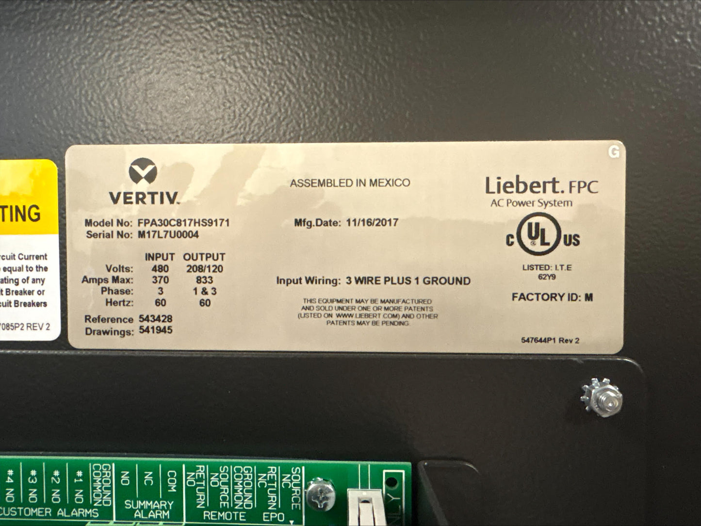 300KVA Liebert FPC PDU Model FPA30C817HS9171 480 208/120 3ph 370A
