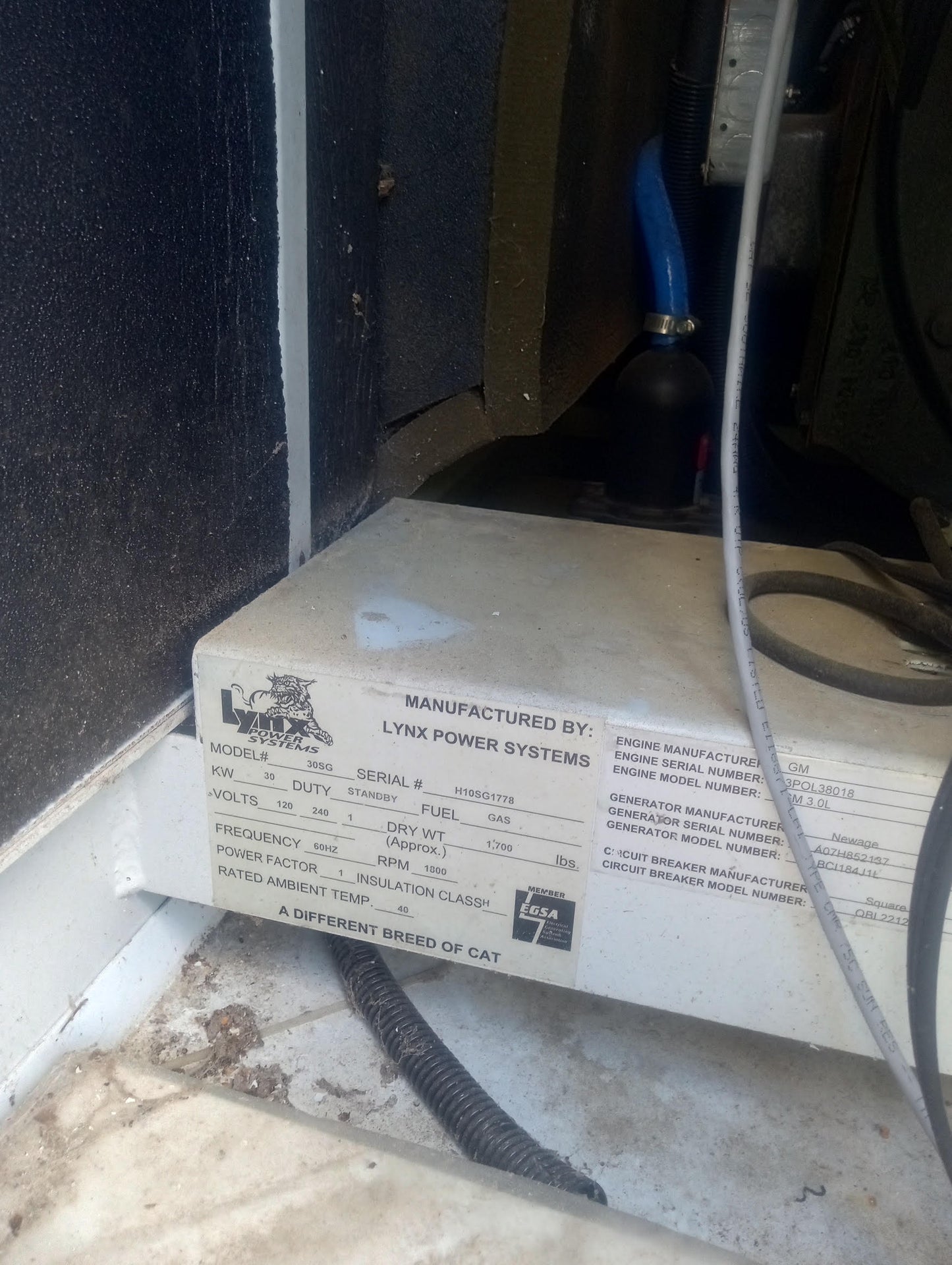 30KW Lynx 30SG 120/240 Nat Gas LP GM 3.0 Generator 592 Hrs. (SKU: 110286)