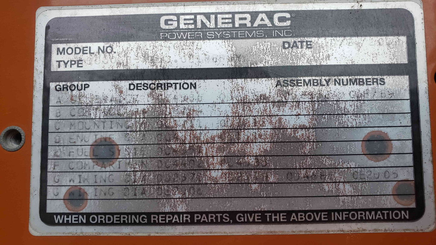 35KW GENERAC Diesel Generator 120/240 1PH 860Hrs. TESTED (SKU: 104501)(104501)