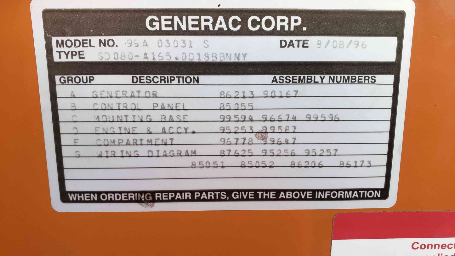 80KW Generac New Holland Generator 1PH Diesel 419 Hrs. LOAD TESTED (SKU: 107005)