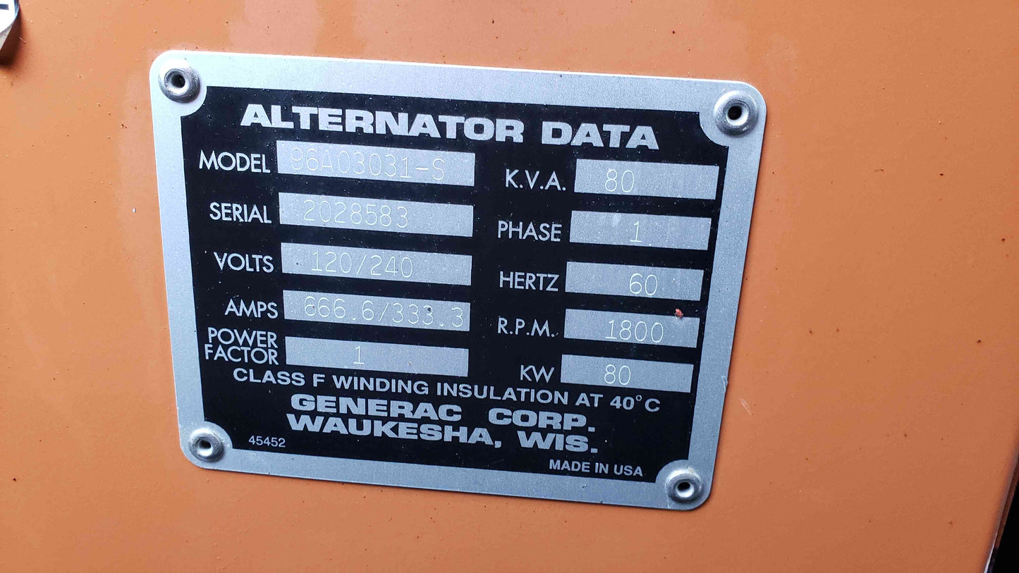 80KW Generac New Holland Generator 1PH Diesel 419 Hrs. LOAD TESTED (SKU: 107005)