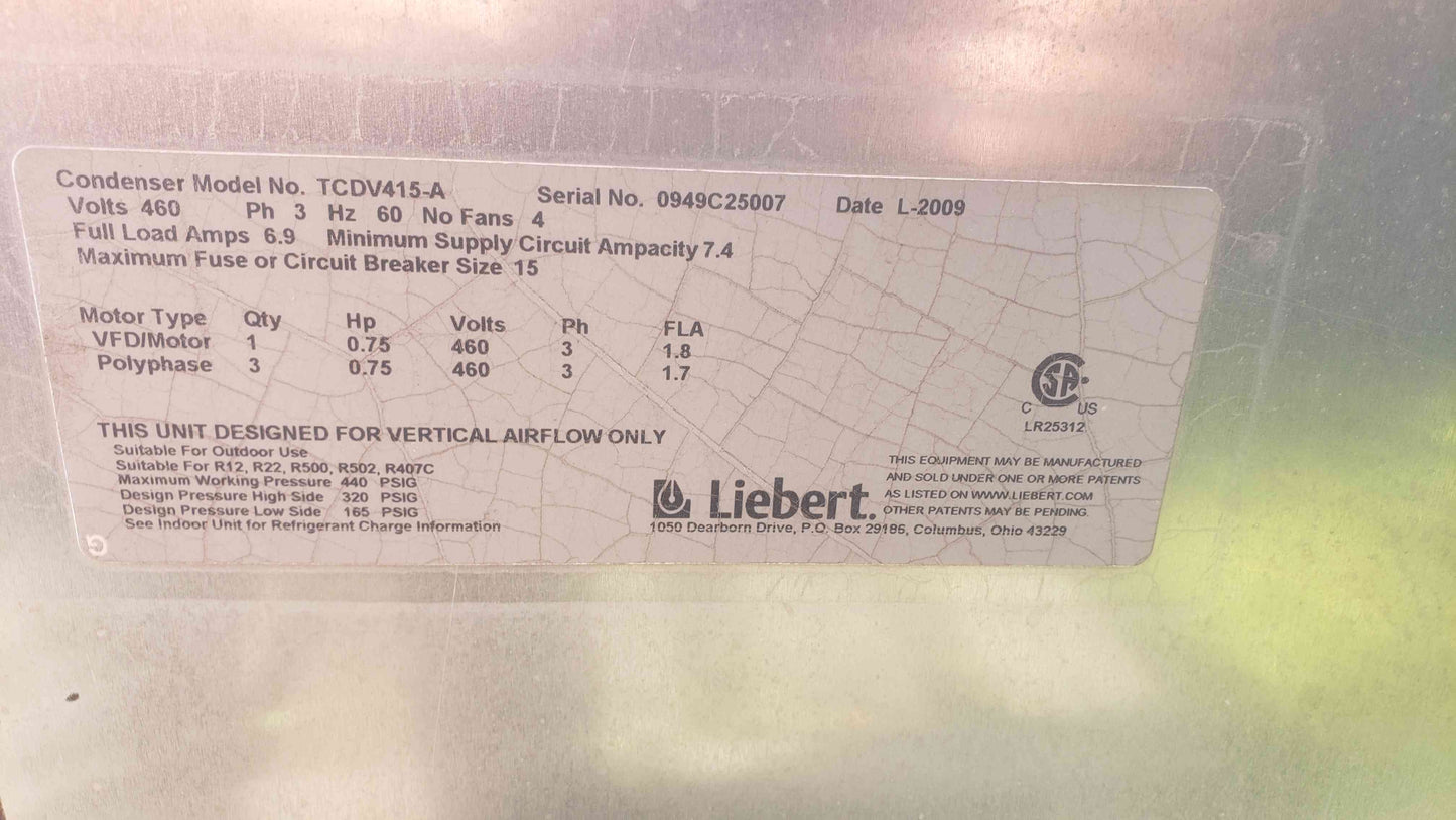 Liebert 4 Fan 460V 3PH Condenser TCDV415-A (SKU: 109555)
