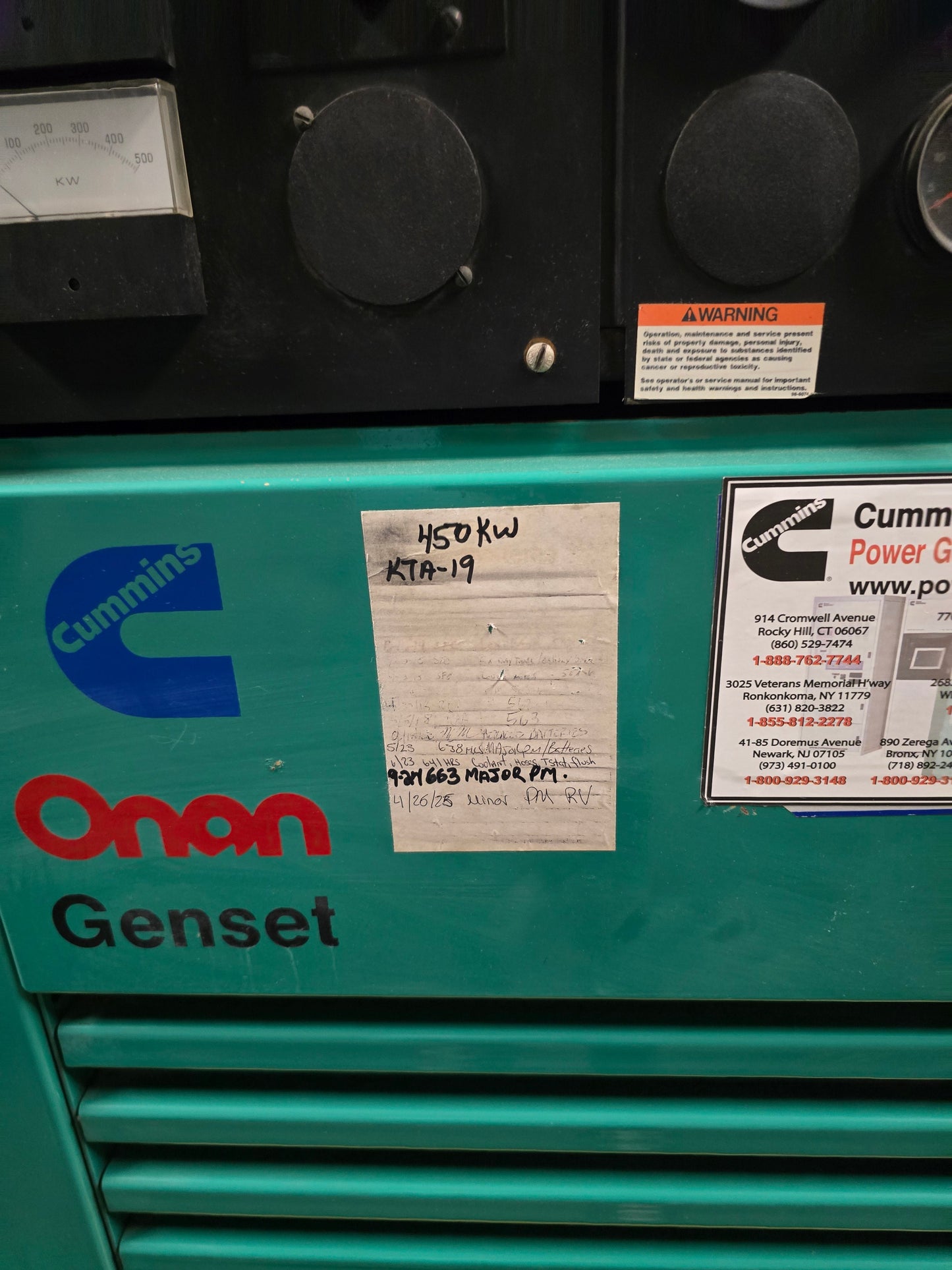 450KW Onan Cummins KTA-19 Diesel Generator 677hrs