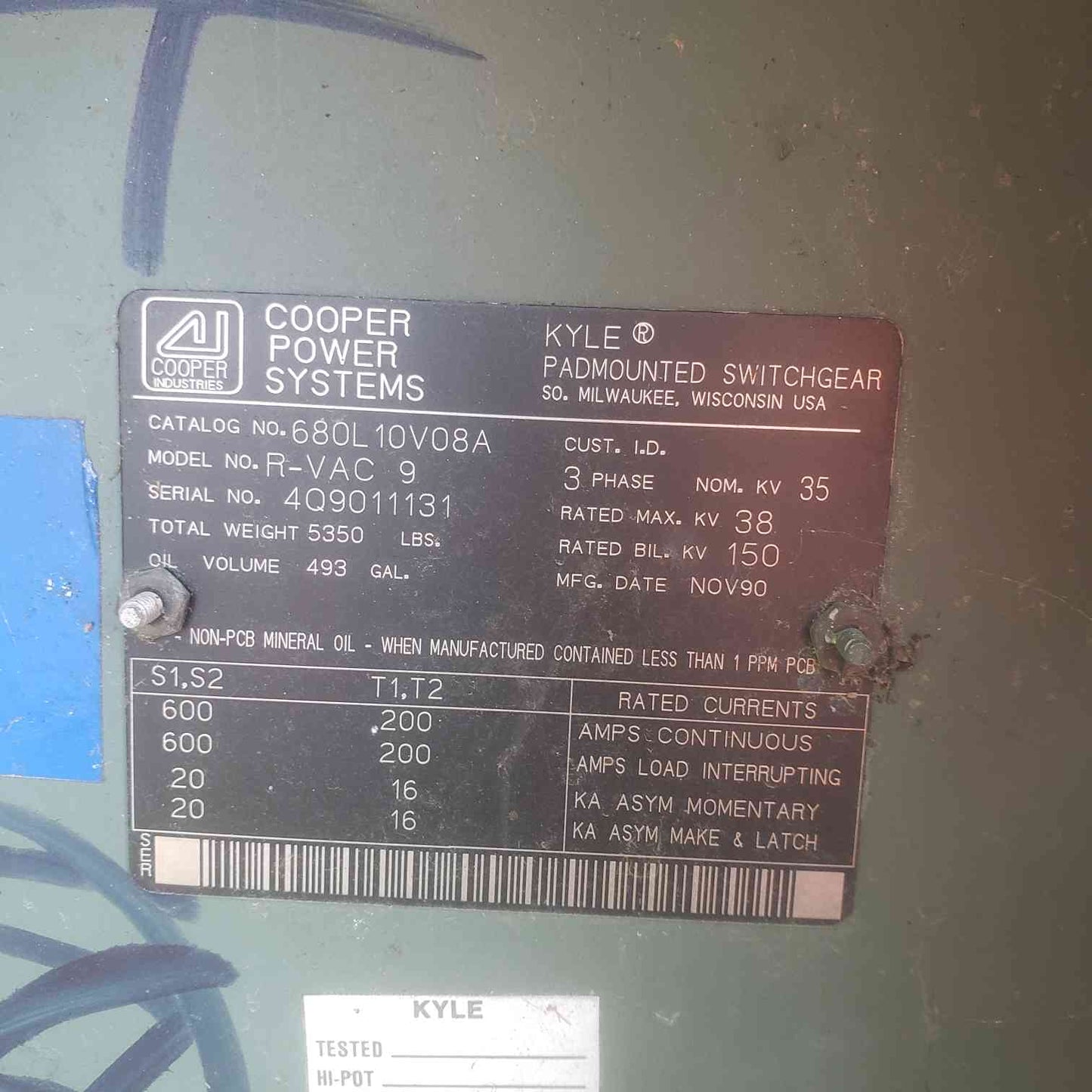 Cooper 35KV Pad-Mount Switch (SKU: 110109)