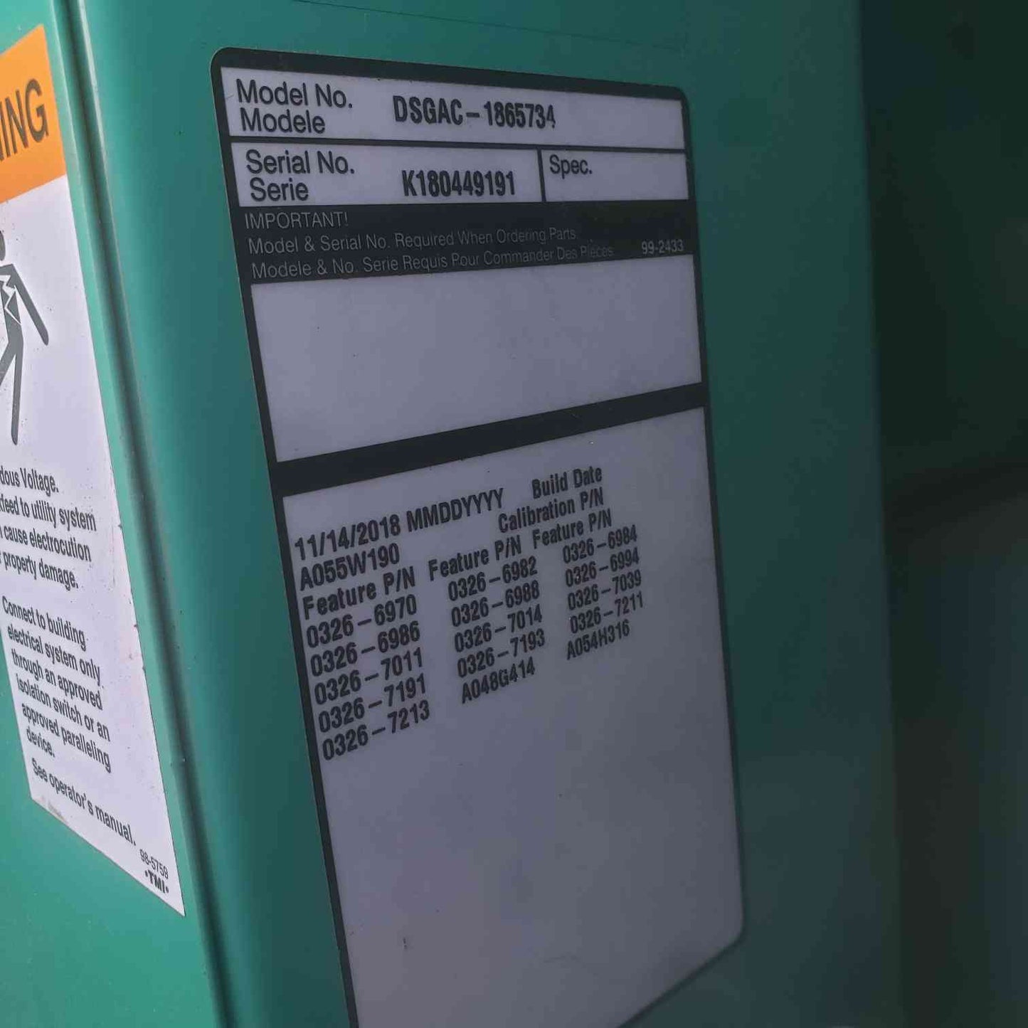 150KW Cummins DSGAC-1865734 1&3PH Diesel 203 Hrs TESTED