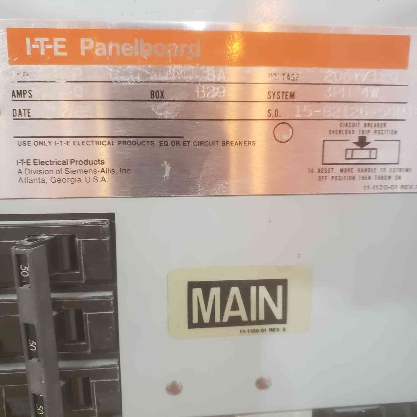 I-T-E 50A 208Y/120V 3PH 4W CDP Panelboard with Main (SKU: 110584)