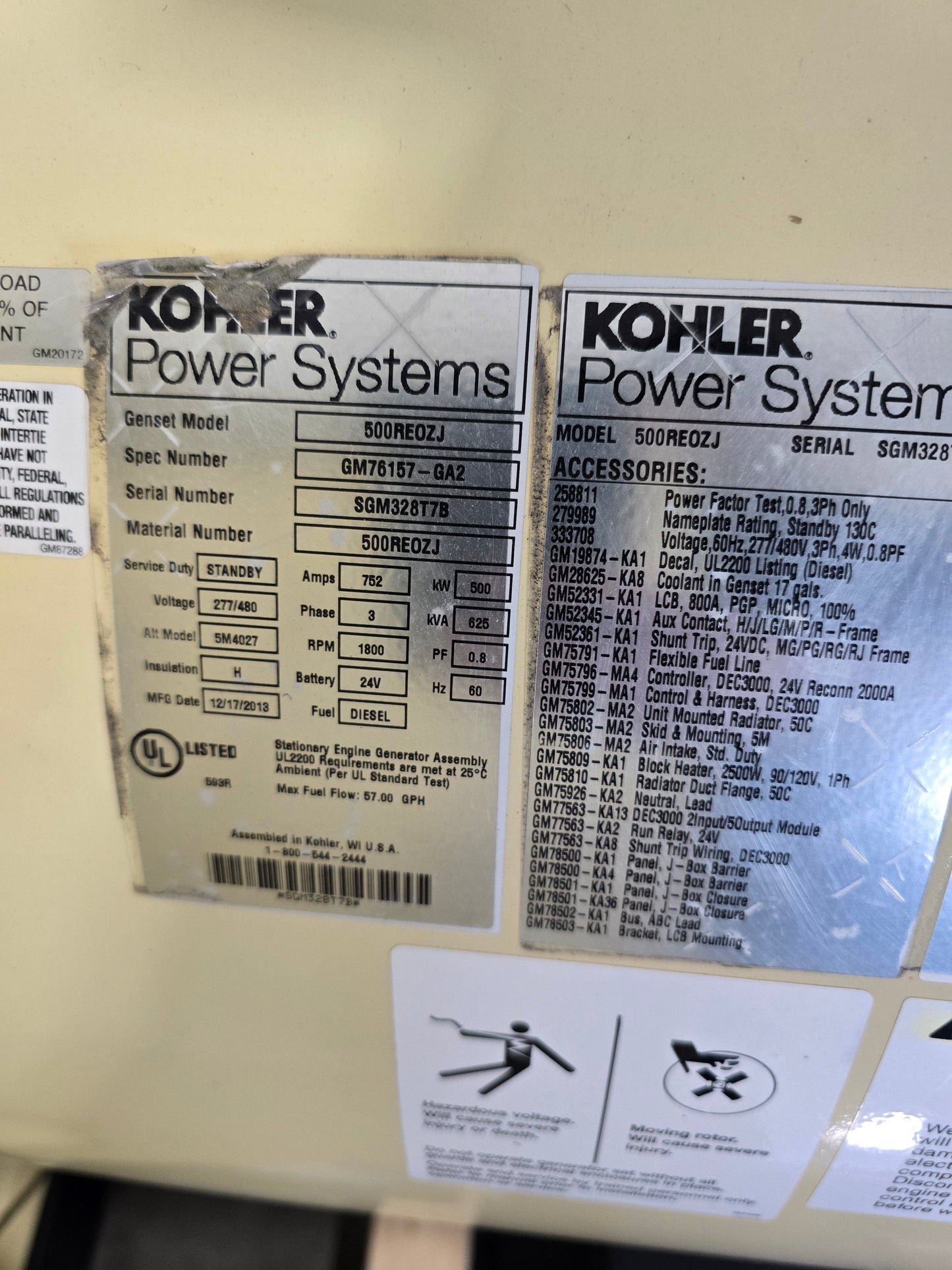 500KW Kohler 500REOZJ John Deere 6135 Diesel Generator Open 2013 136hrs TESTED