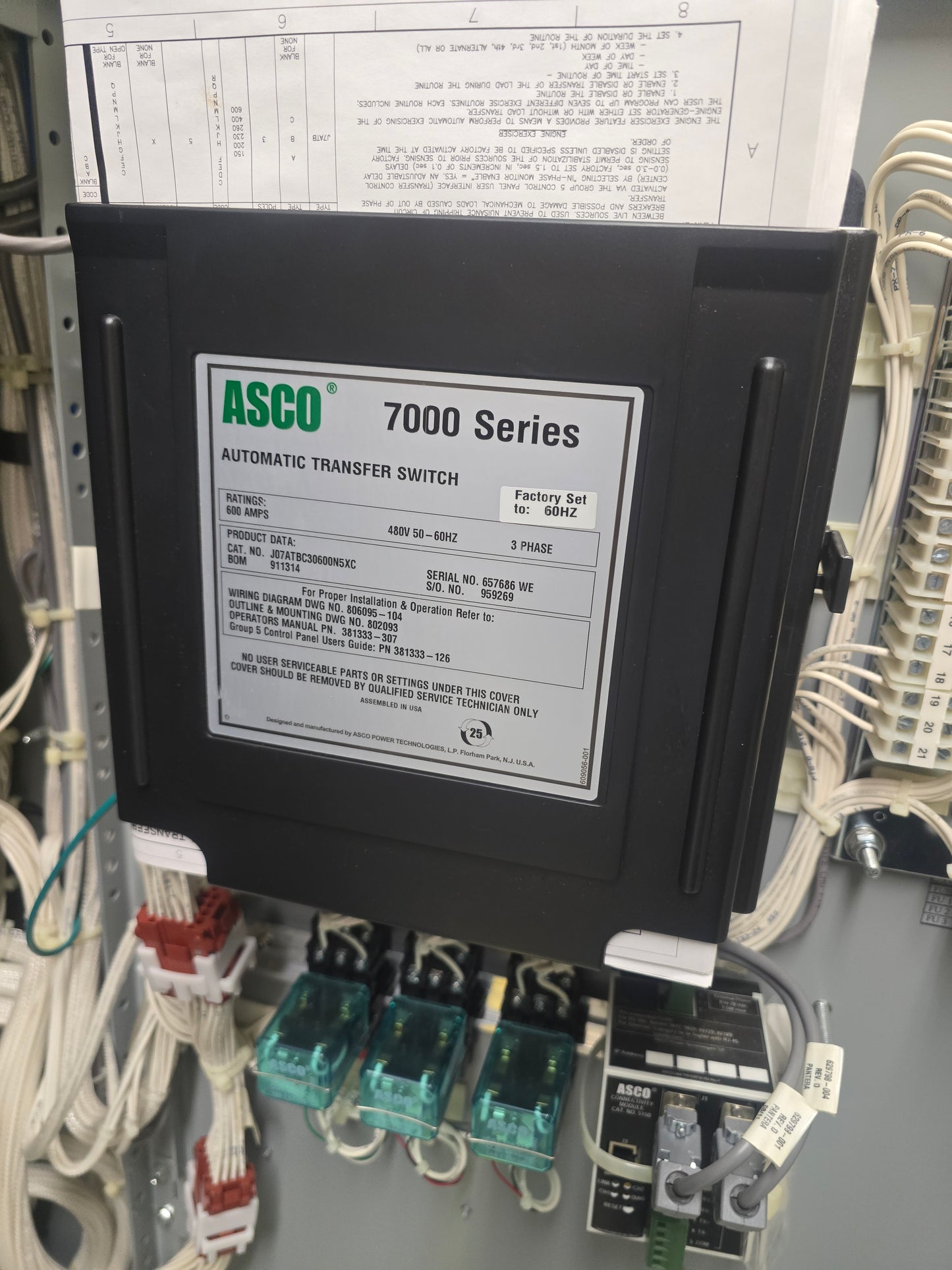 ASCO 7000 Series 600 Amp 480V Bypass Isolation Automatic Transfer Switch ATS