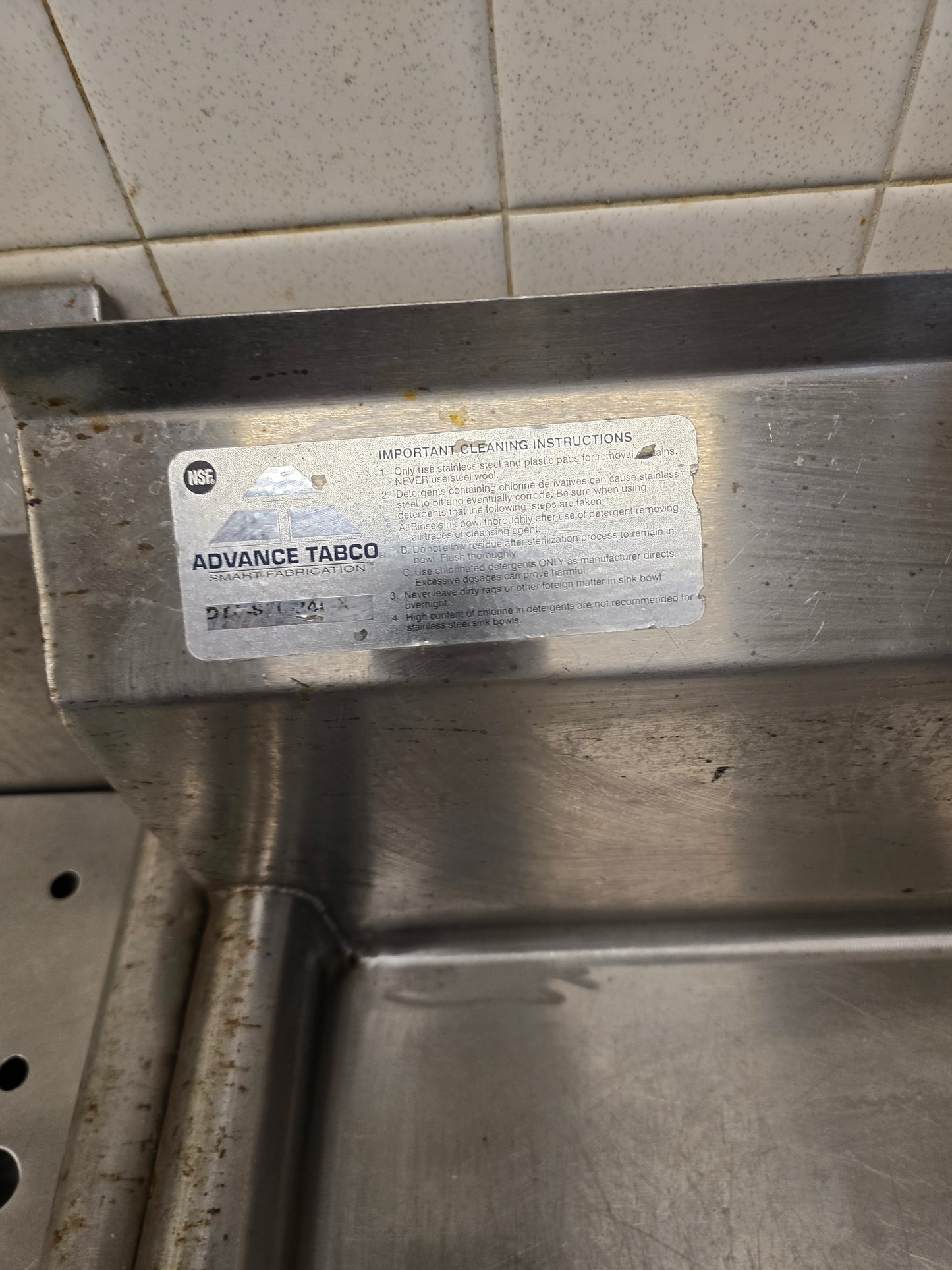Advance Tabco Stainless Steel Commercial Kitchen Sink Smart Fab (SKU: 113210)