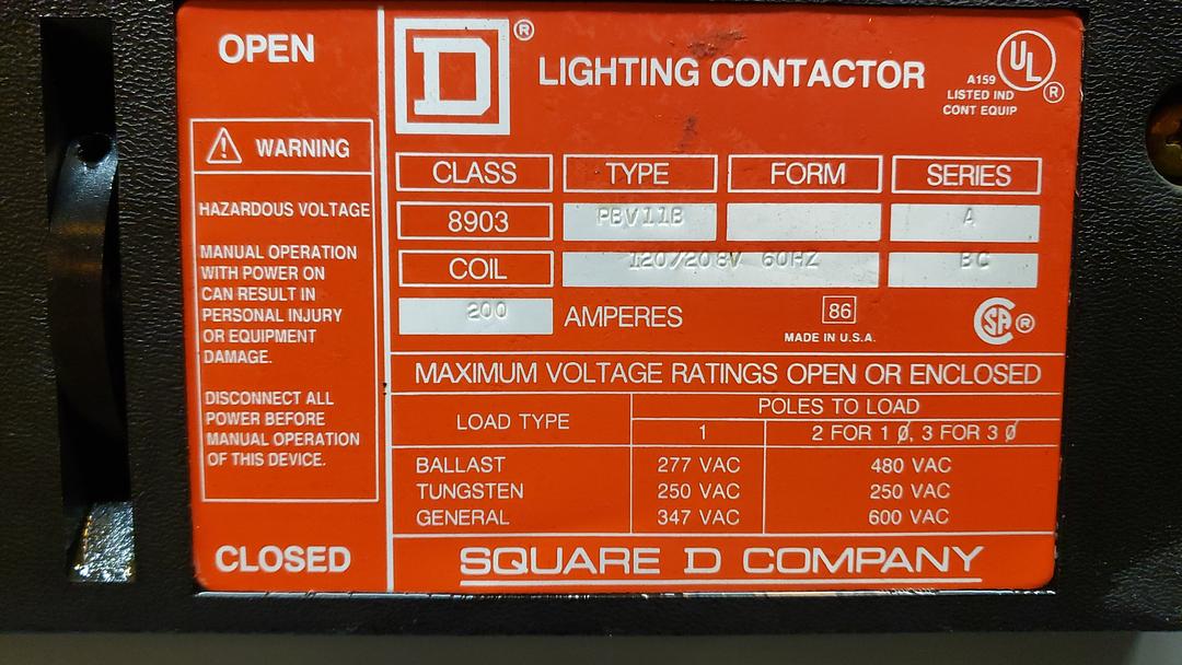200A Square D NQOD 208/120v Panelboard w/ Lighting Contractor(S6LLST11860)