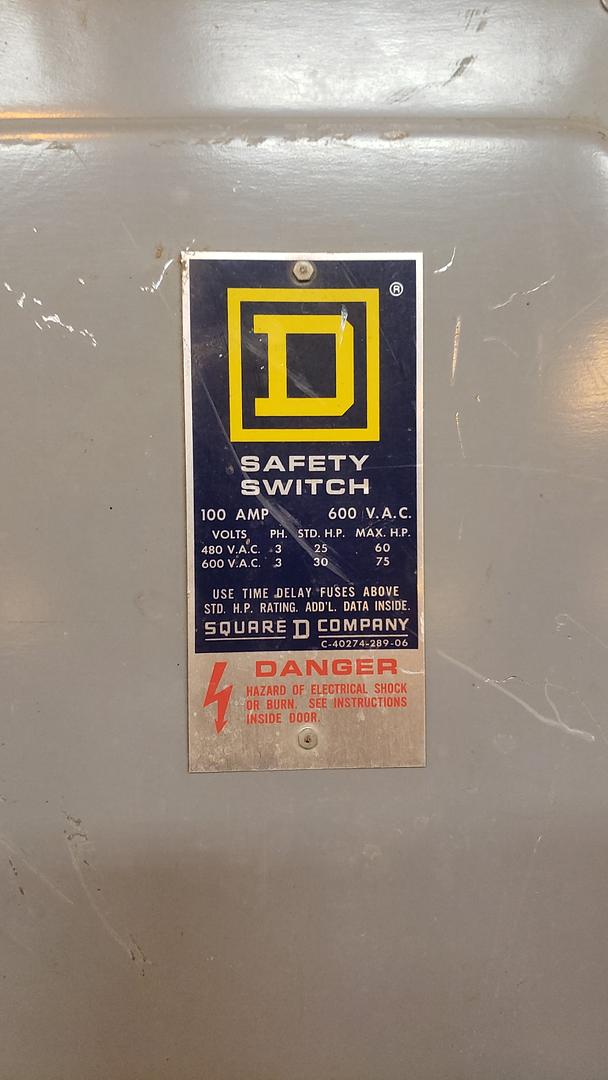F Safety Switch Square D 100 Amp(S6LLST8200)
