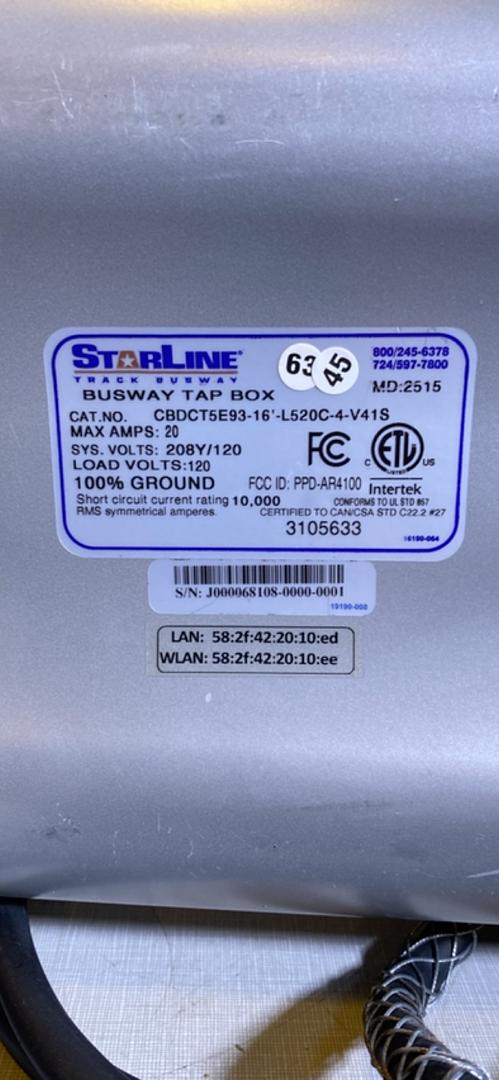 20A STARLINE Busway Tap Box 120v CBDCT5E9316'L520C4(S6LLST4311)