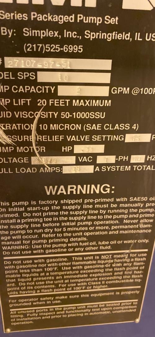 Simplx SPS 10 Series Packaged Pump Set 2GPM 1/3 HP(S6LLST1581)