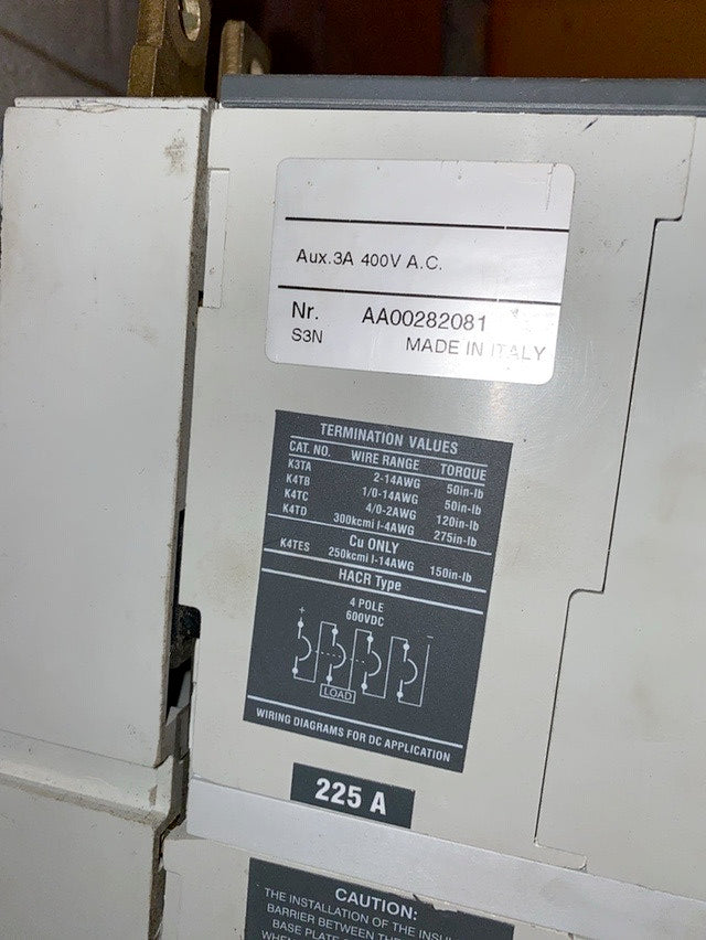 ABB SACE S3 225A Circuit Breaker L4873(S6LLST1305)