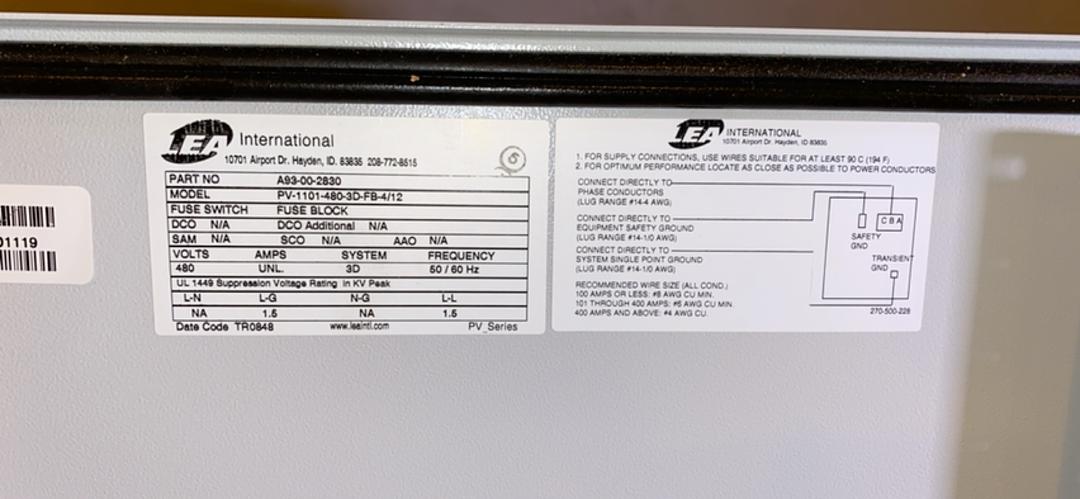 LEA TVSS PV-1101 Power Vantage Surge Suppressor(S6LLST4243)