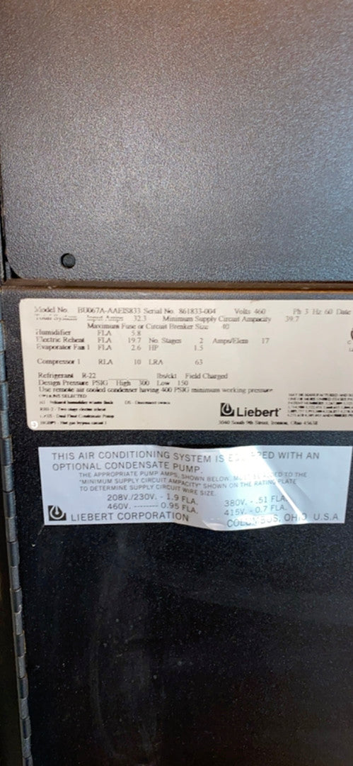 Liebert Challenger 3000 CRAC Upflow Air BU067A