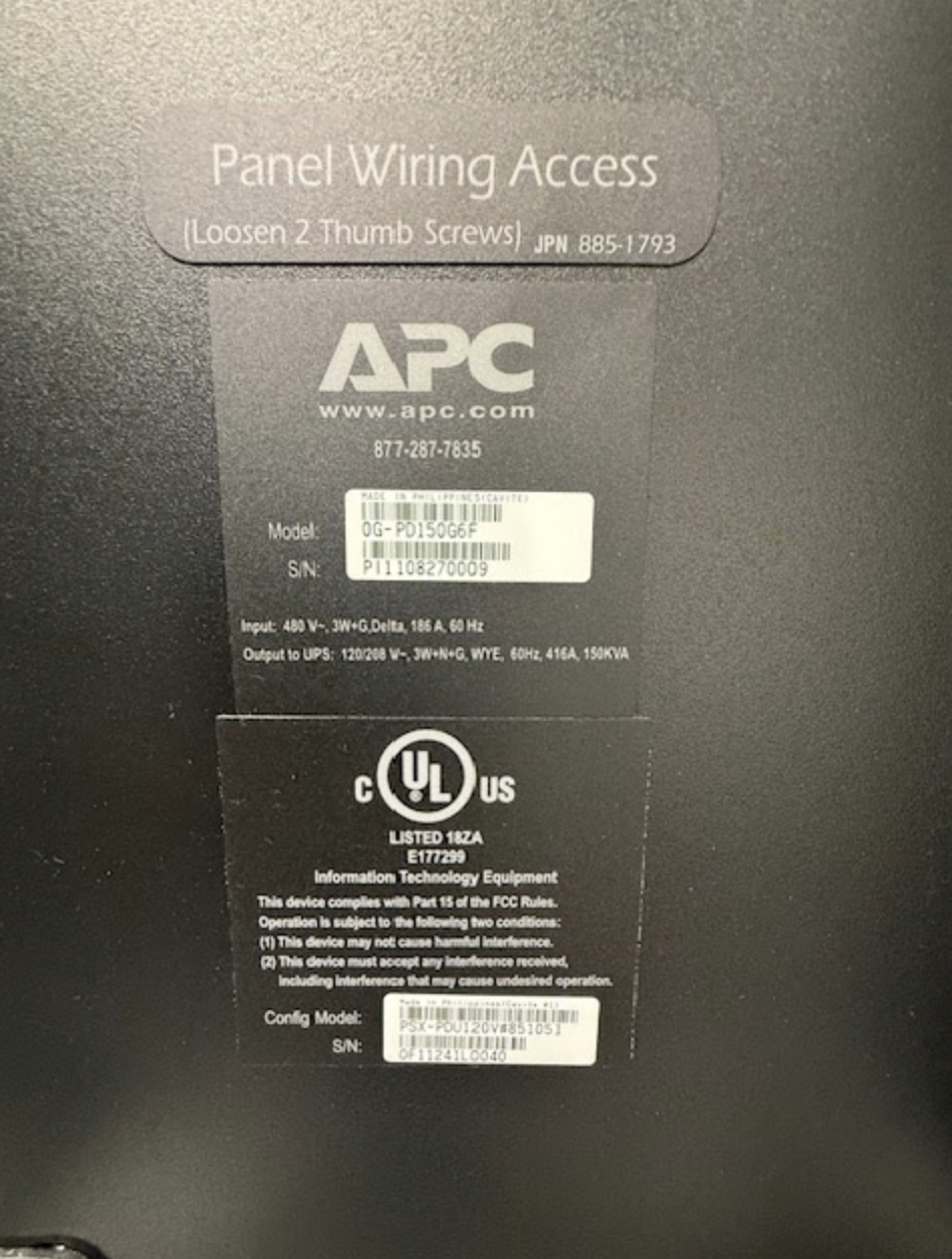 APC 150KVA PDU 480v x 208/120v Step Down & Distribution 0G-PD150G6F (108483)