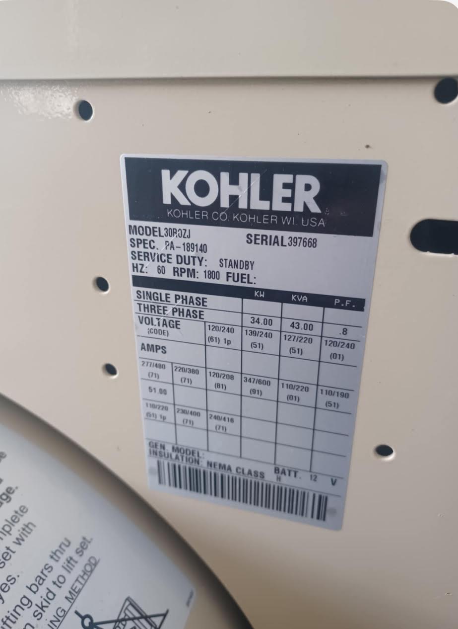 30KW 34KW Kohler 30ROZJ Diesel Generator 1ph/3ph 950 hours
