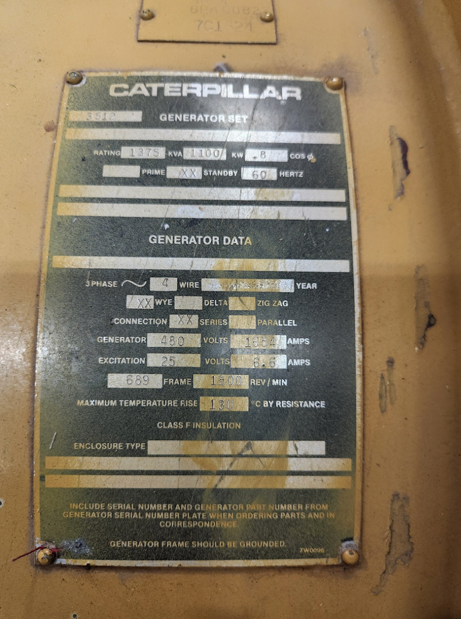 1MW 1100KW 1.1MW Caterpillar CAT Diesel 3512 STD Generator & Engine 480v 24Z