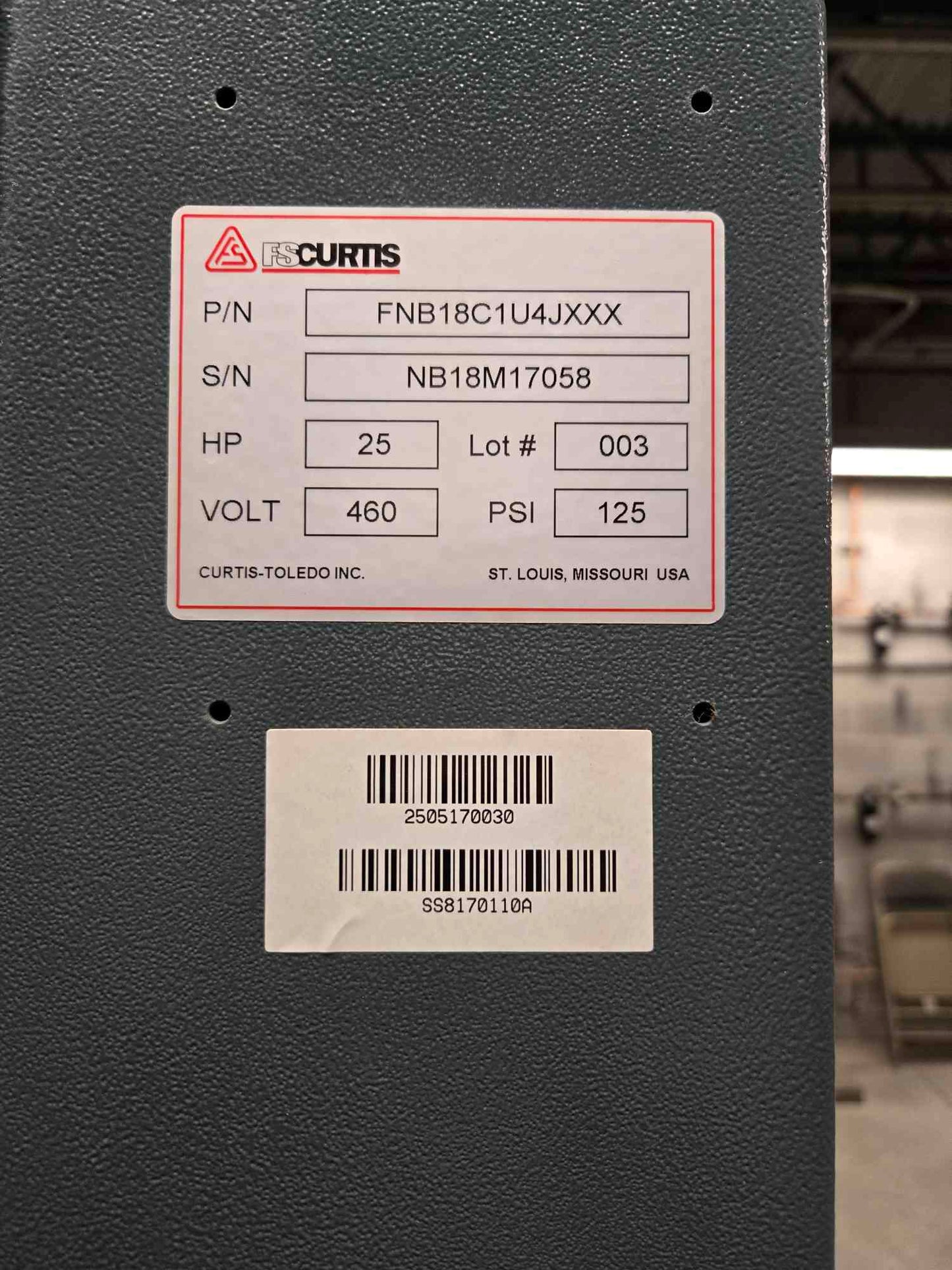 SS Curtis NXB18 25HP Horsepower Motor Compressor (108523)