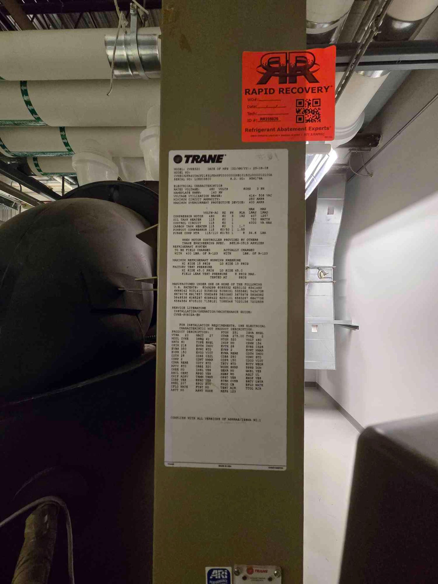 Trane CVHE320 460V 320 Ton Water Cooled Chiller '08