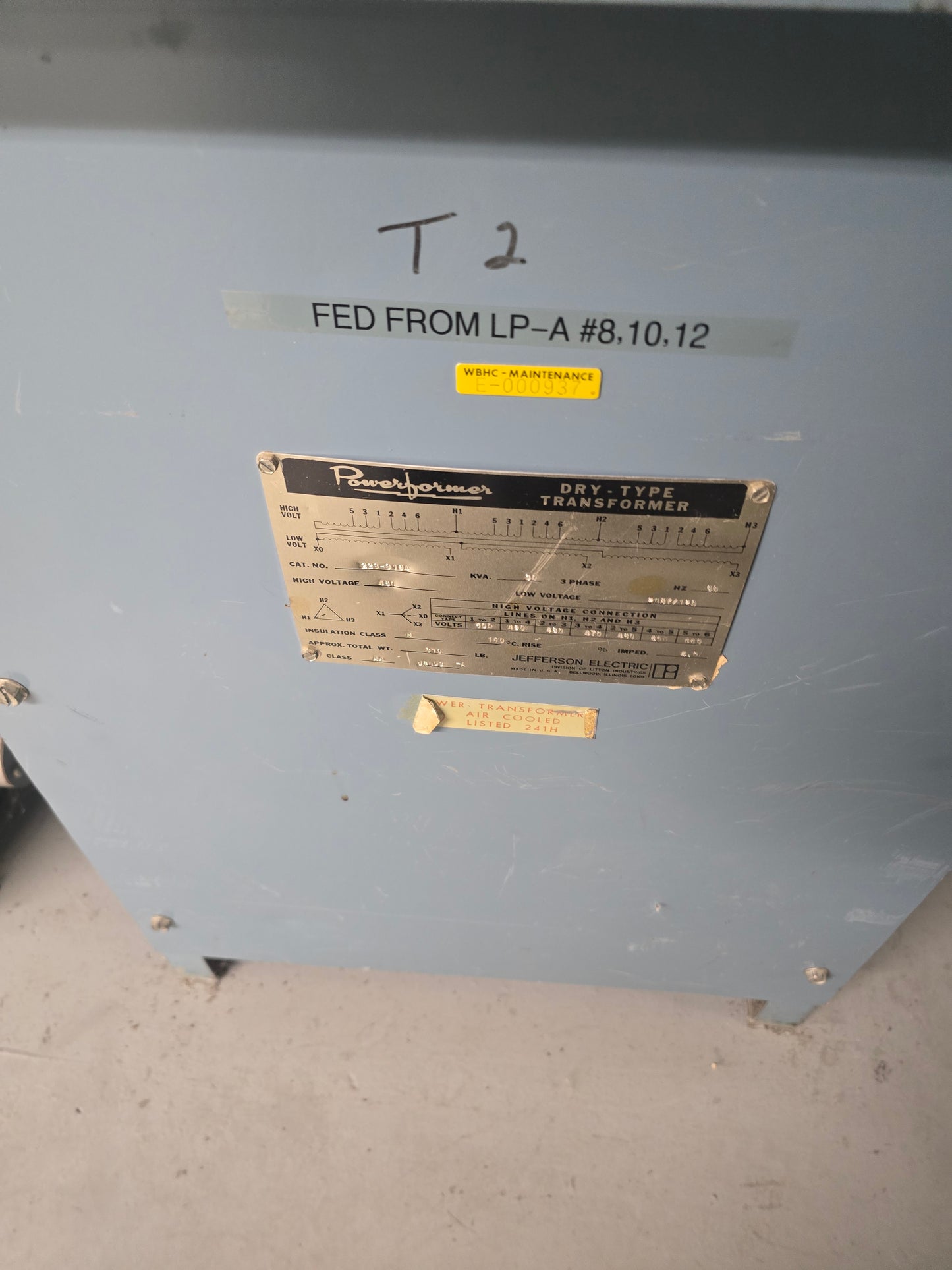 Jefferson Electric 75 kVA Dry-Type Transformer 480V to 208Y/120V 3PH Powerformer