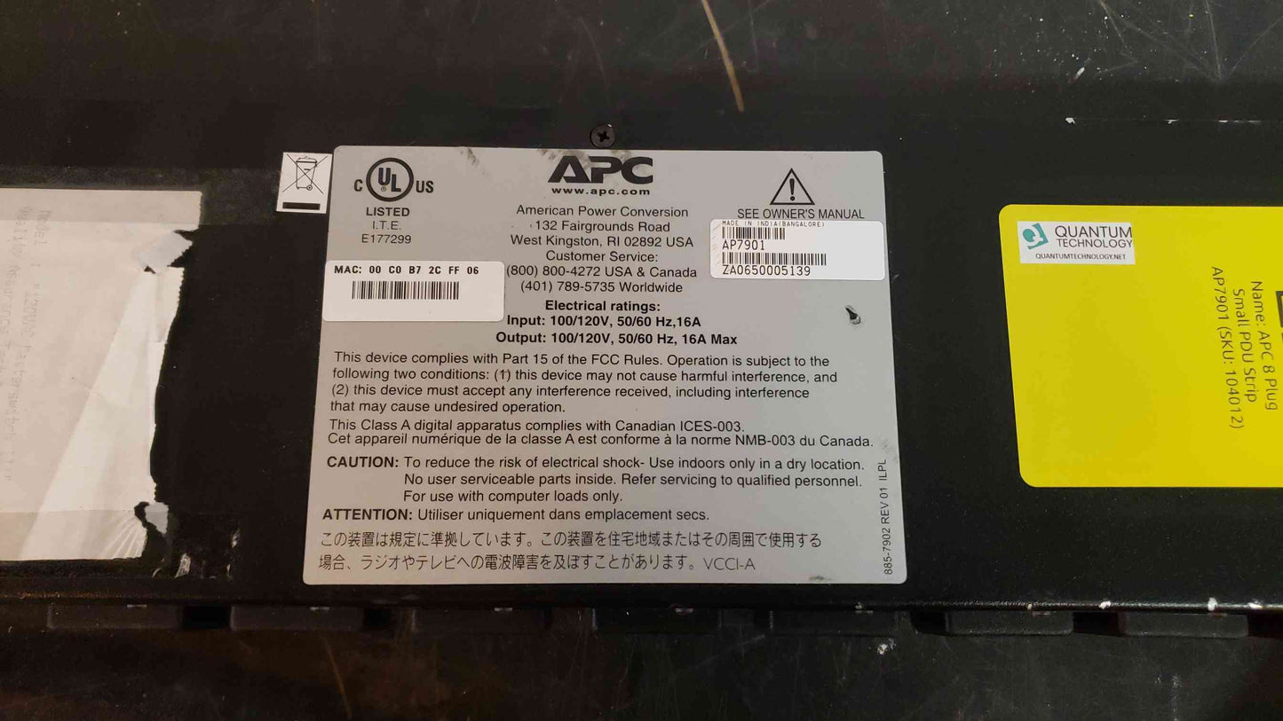 *Pickup Only* APC 8 Plug Small PDU Strip AP7901 (SKU: 104012)(104012)