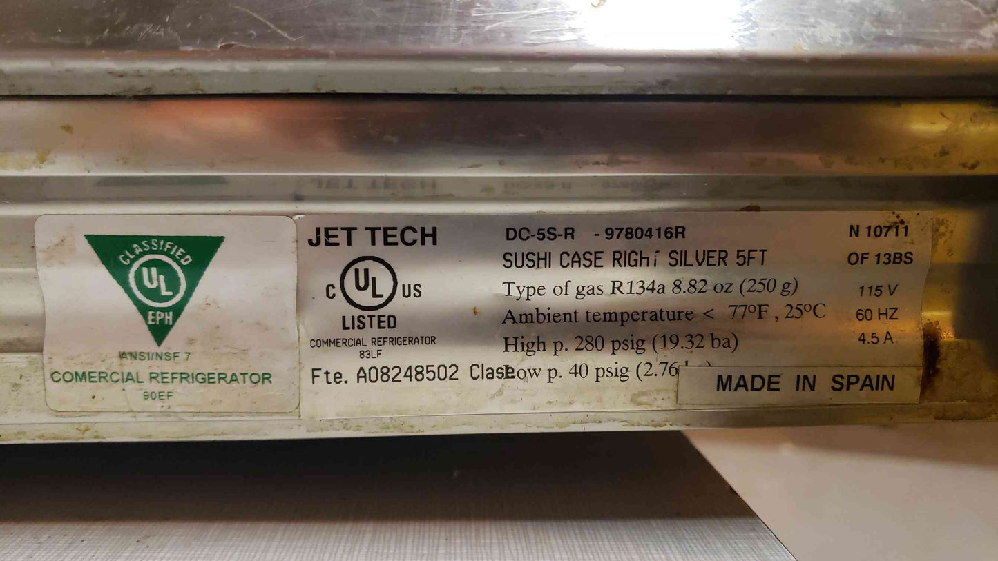 Jet Tech 5' Right Silver Sushi Case DO-5S-R Refrigerated R-134A (SKU: 106923)