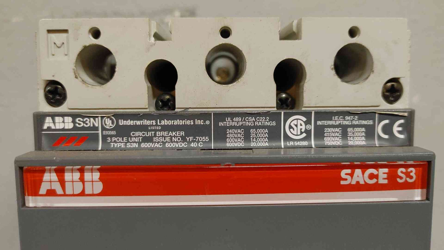 ABB S3N 100A 3 Pole Circuit Breaker 600VDC 600VAC YF-7055