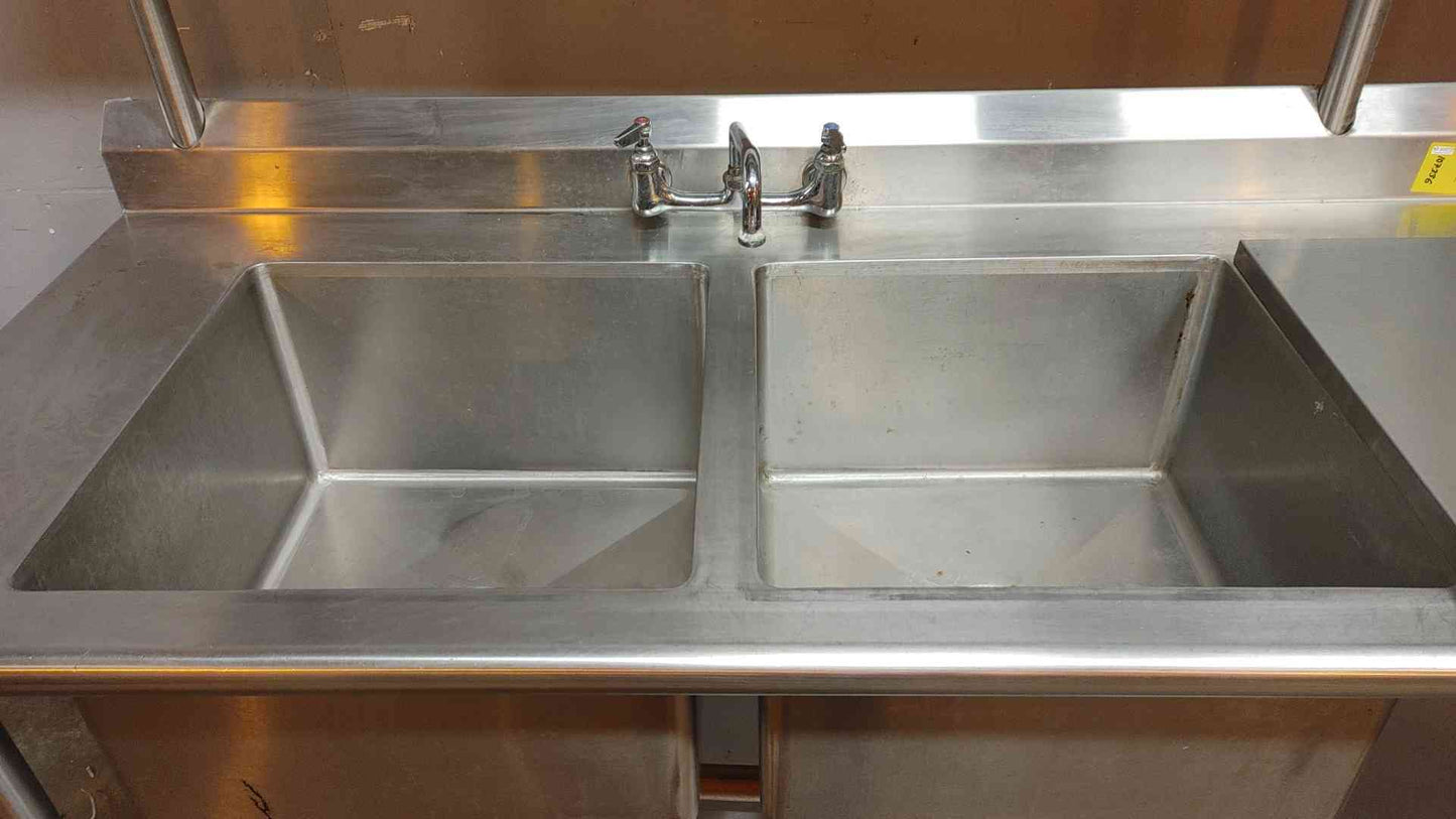 8' Stainless Steel Dual Basin Prep Table With Sink Cover & Tiered Shelves