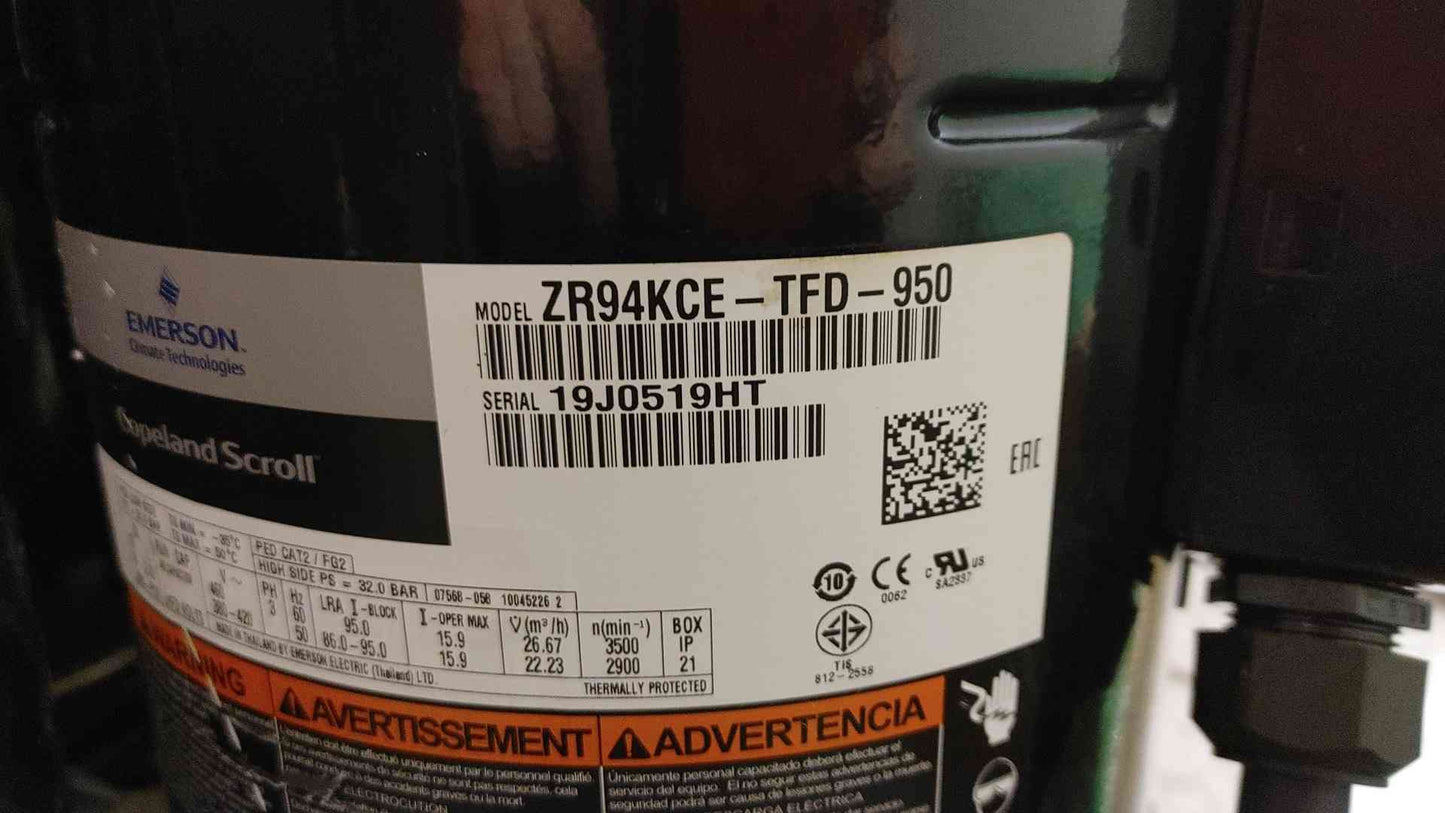 Emerson Copeland Scroll Compressor 460V 3PH ZR94KCE-TFD-950