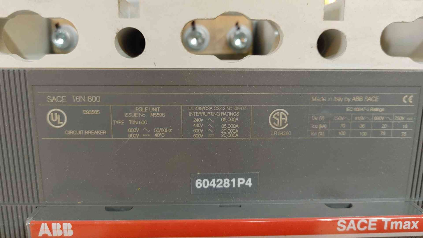 ABB Circuit Breaker 3 Pole 600A 600V T6N 600