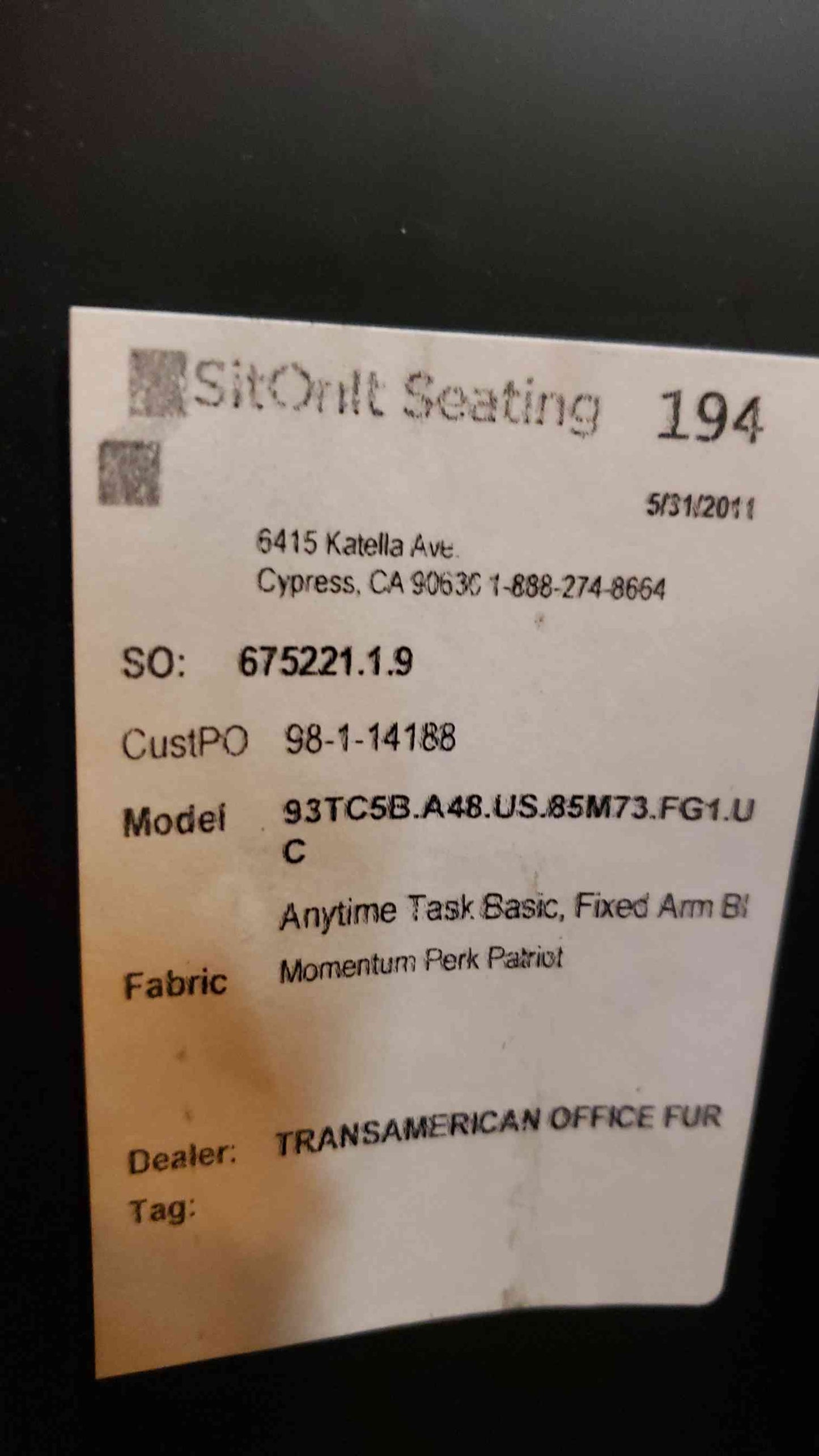 *Pickup Only* SitOnIt Rolling Office Chair 93TC5B.A48.US.85M73.FG1.UC (SKU: 107989)