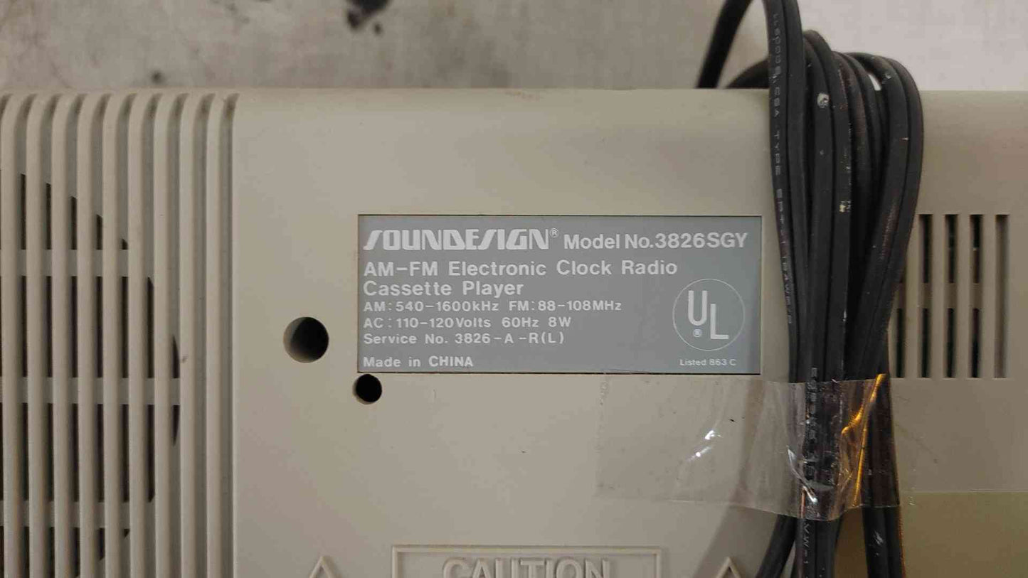Soundesign AM/FM Electronic Clock Radio Cassette Player 3826SGY (108046)